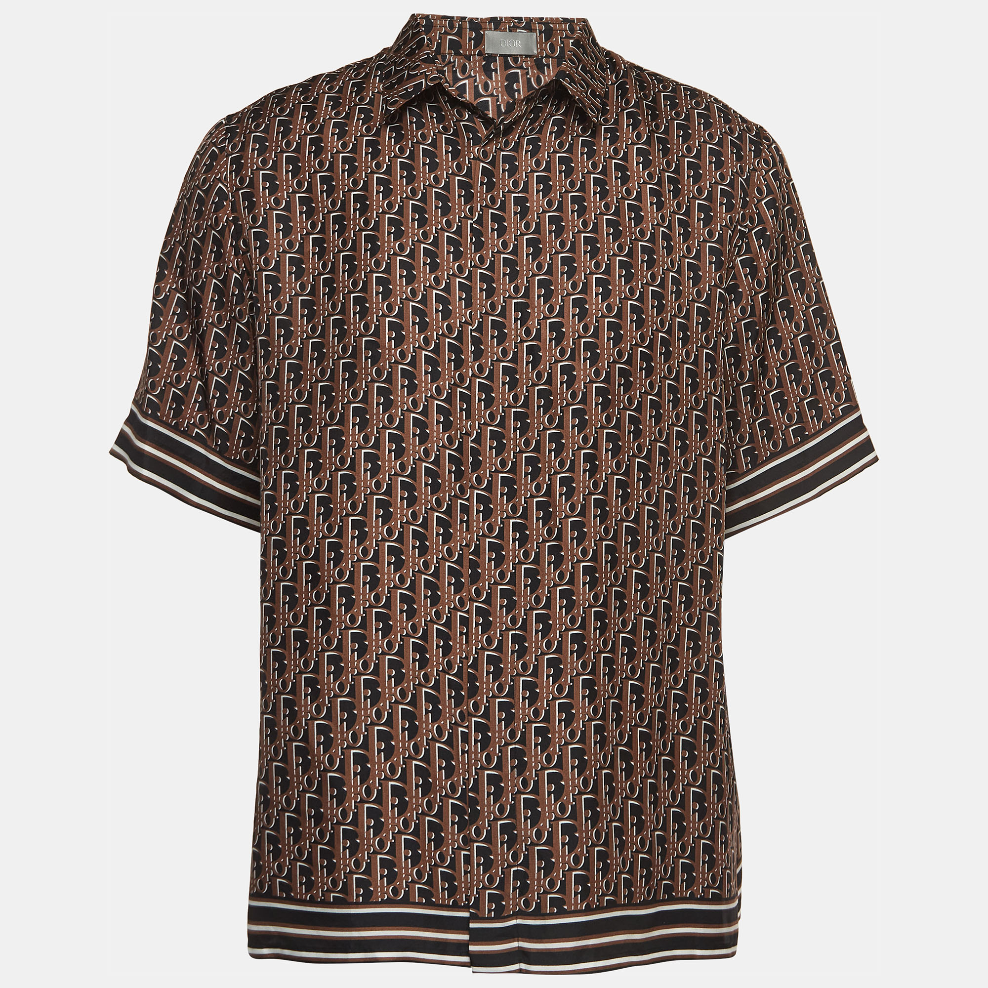 Click to view more detailed imagery on our partner's website Pre-owned Dior Brown Oblique Silk Twill Short Sleeve Shirt M