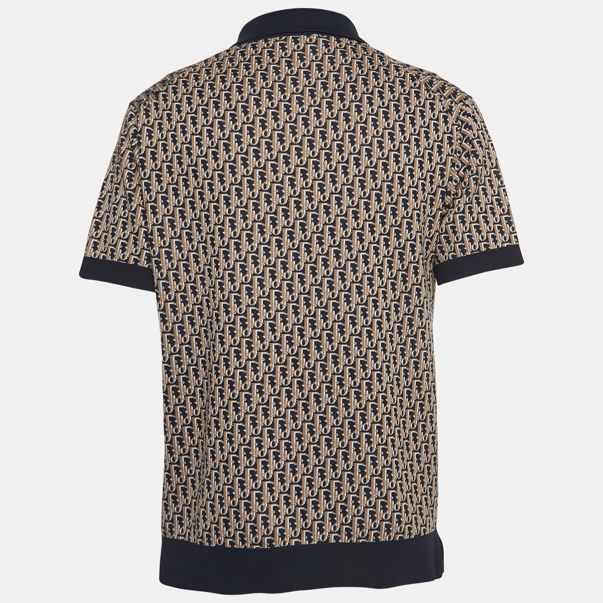 

Dior Homme Brown/Navy Blue Oblique Cotton Knit Short Sleeve Polo Shirt