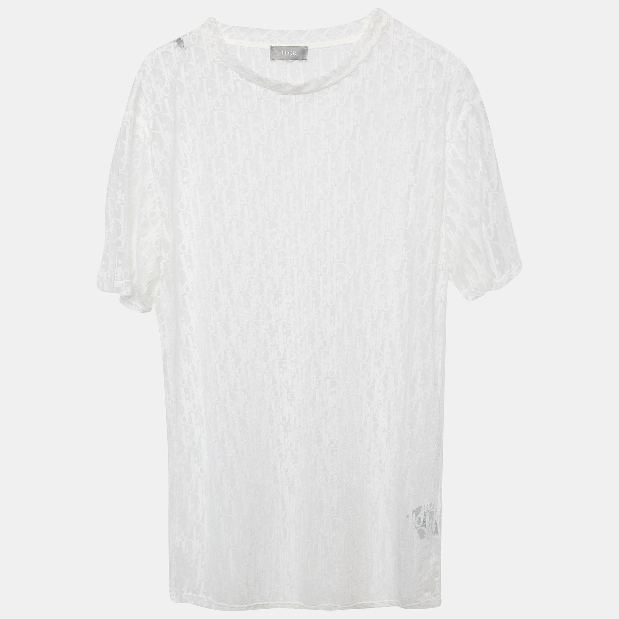 Pre Owned Dior Homme White Logo Oblique Jersey Sheer T-Shirt S