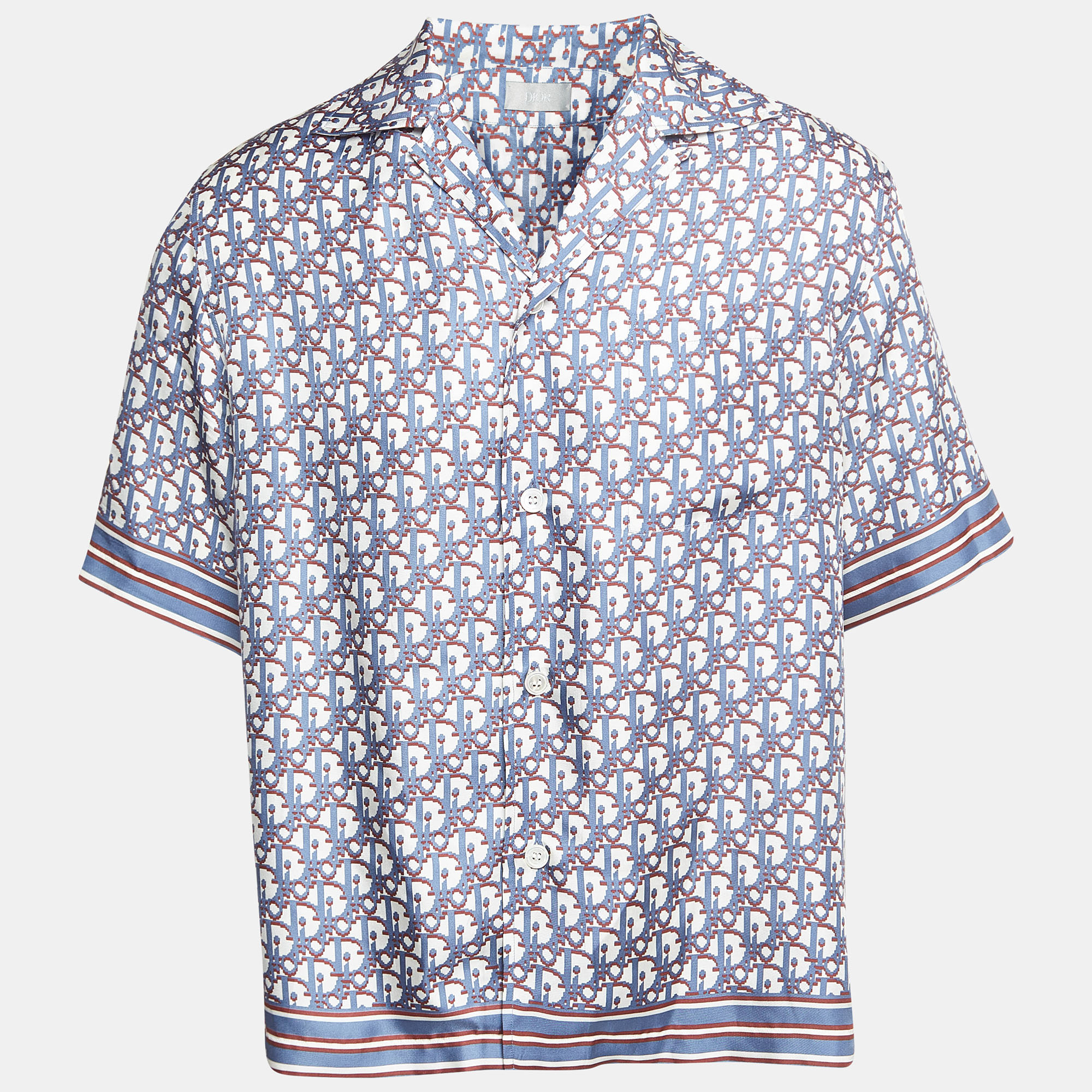 

Dior Homme Blue Oblique Pixel Printed Silk Short Sleeve Shirt