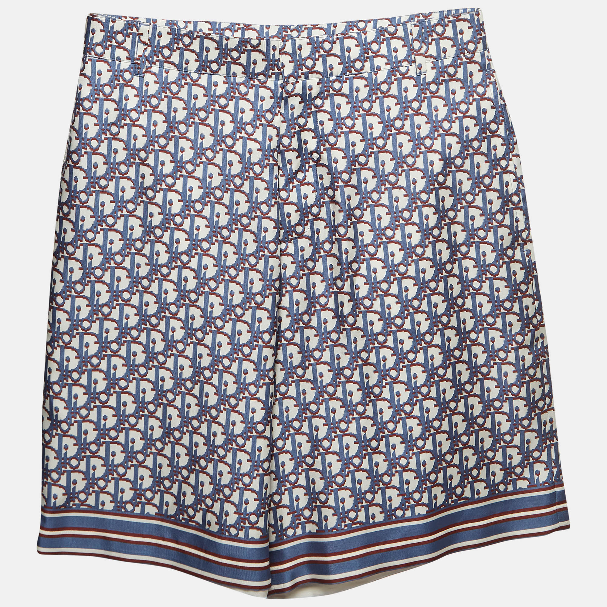 

Dior Homme Blue Oblique Pixel Print Silk Twill Shorts XS