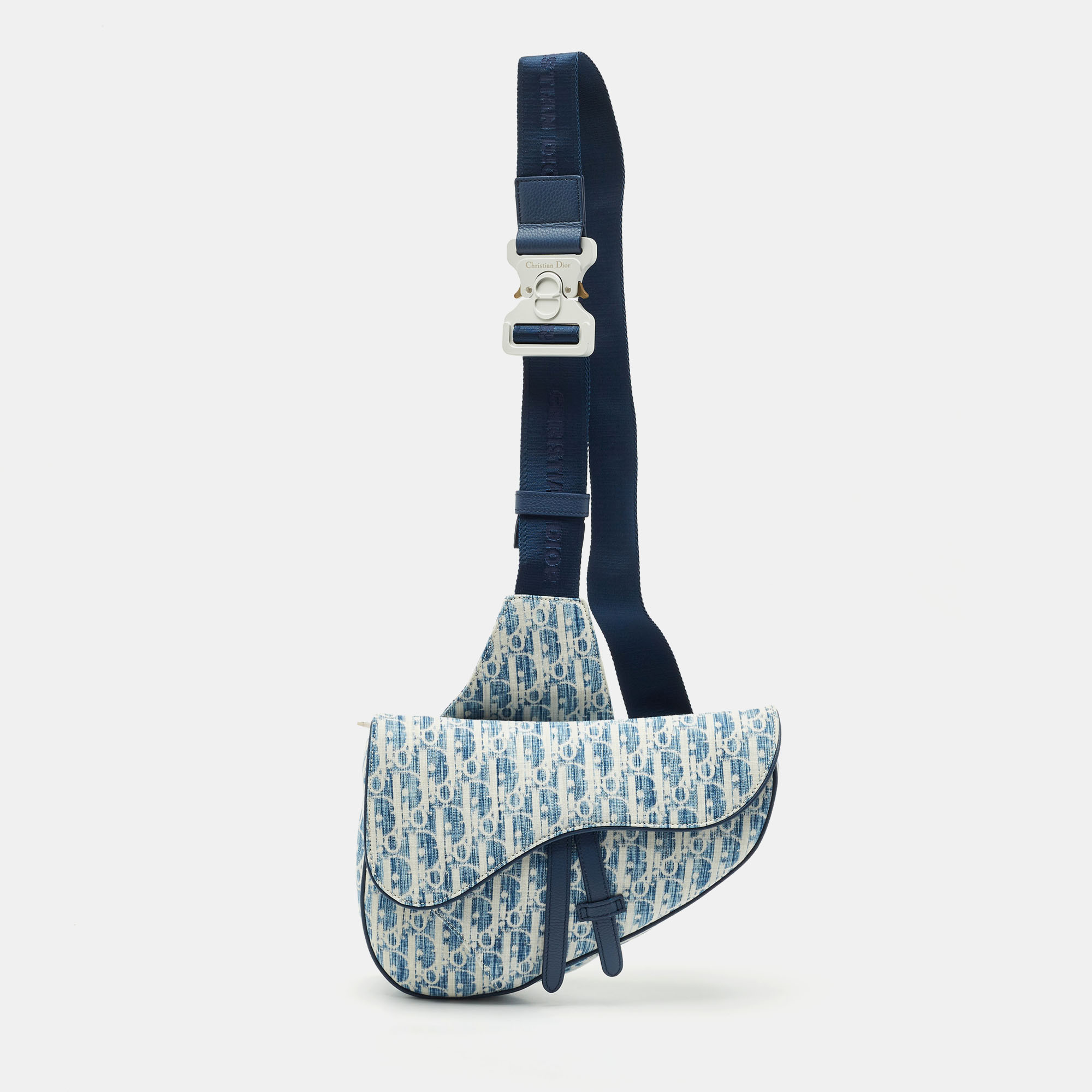 

Dior Blue/White Oblique Kasuri Denim and Leather Saddle Bag