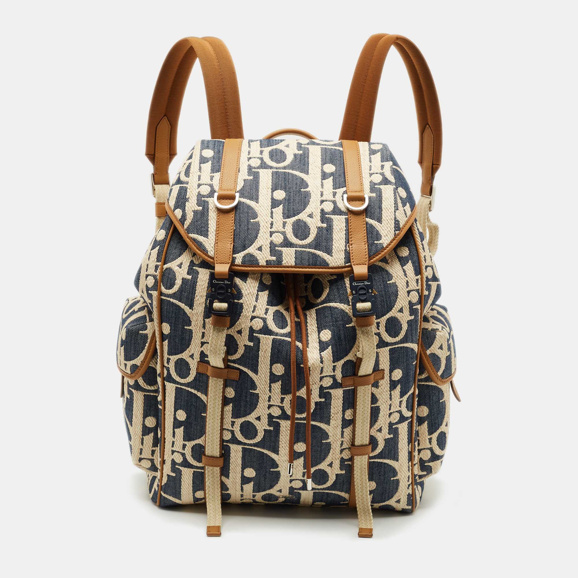 

Dior Blue/Beige Oblique Denim and Raffia Hit The Road Backpack