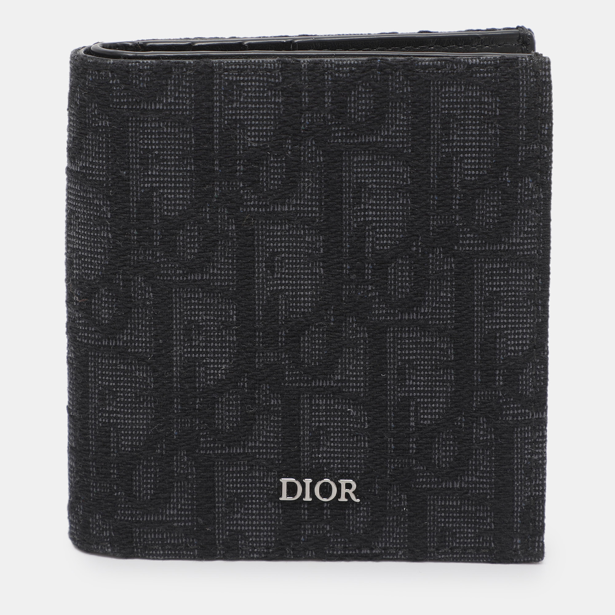 Pre-owned Dior Black Oblique Jacquard Bifold Wallet In Blue