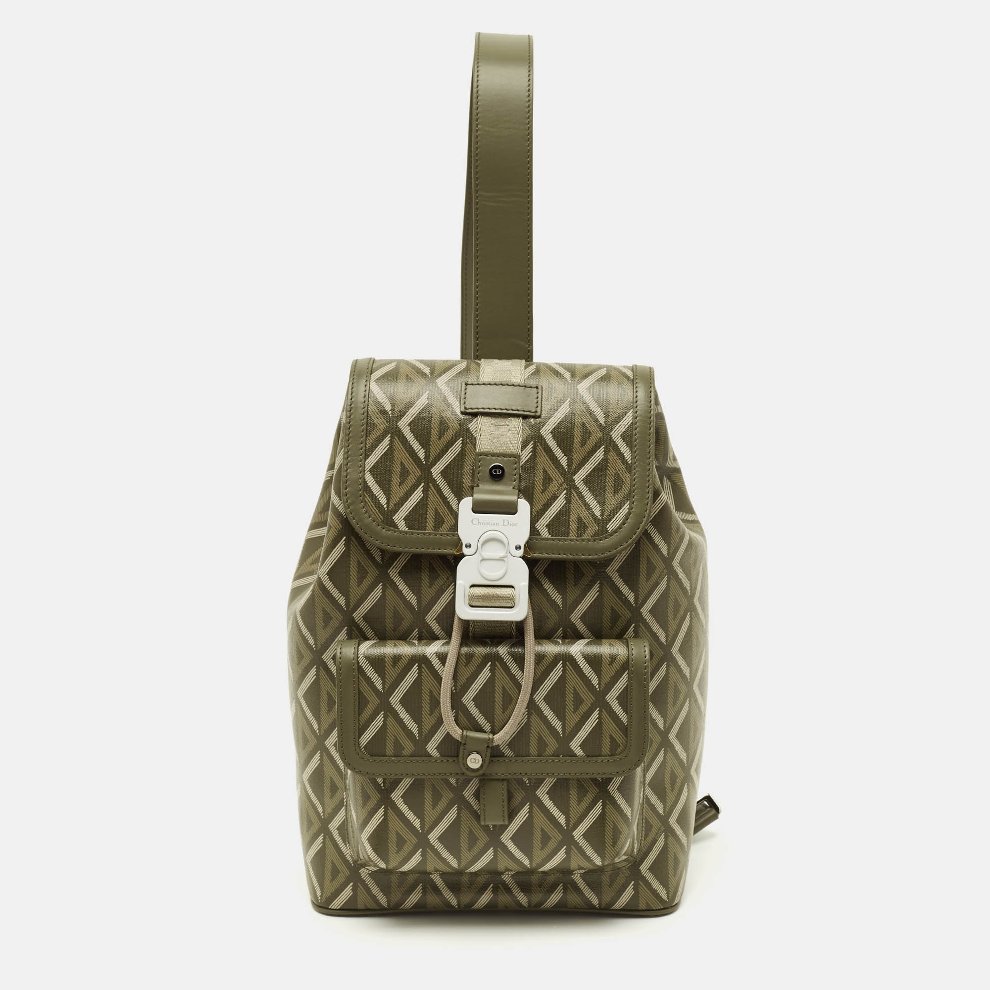 

Dior Hit The Road Olive Green Diamond Coated Canvas and Leather Backpack