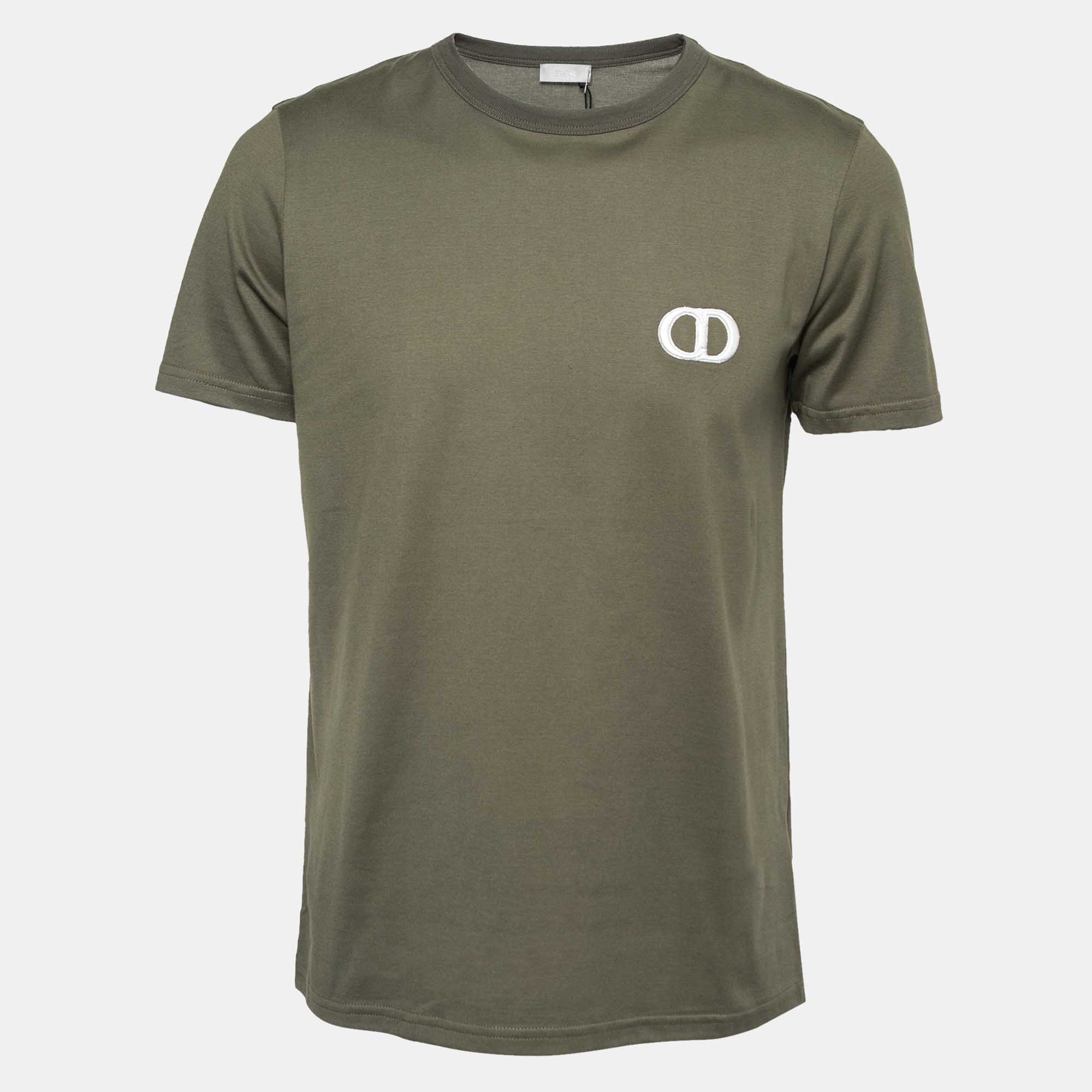 Dior Homme Green CD Icon Embroidered Cotton Crew Neck T-Shirt M