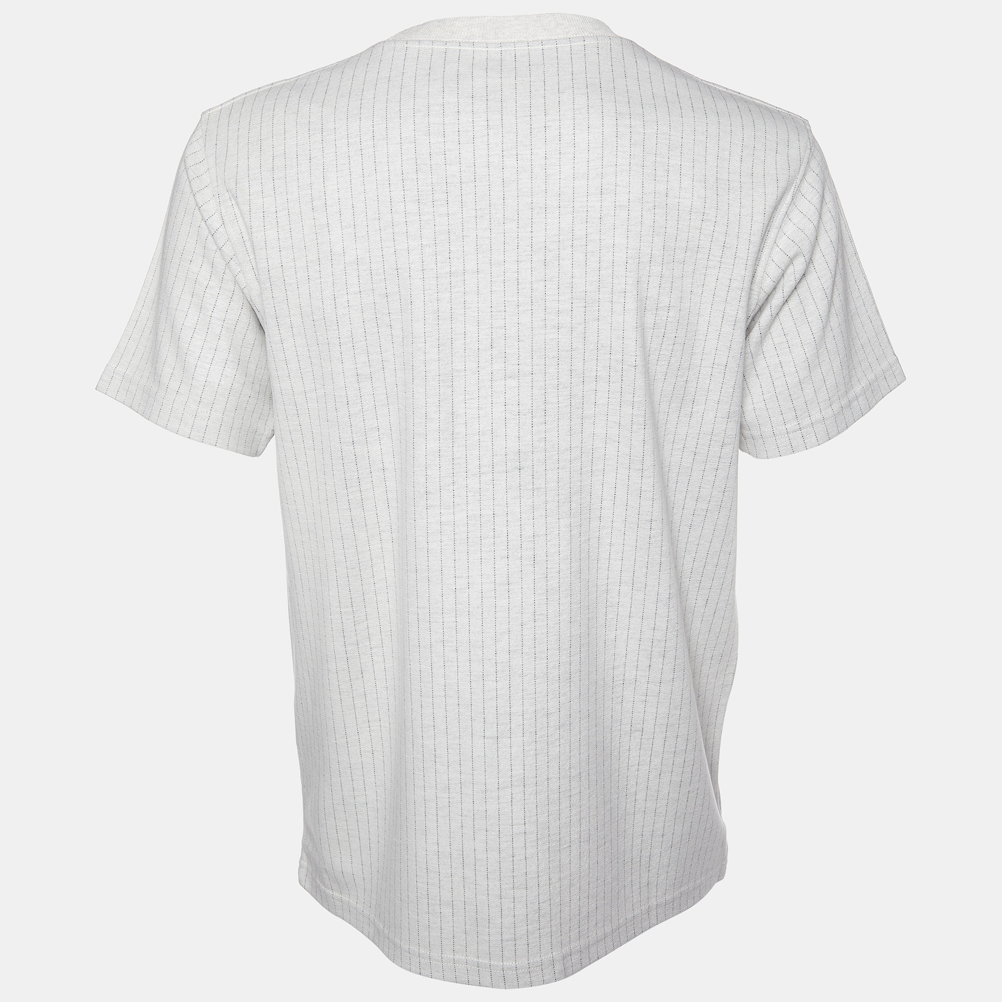 

Dior Homme White Striped Wool & Cotton Logo Applique T-Shirt