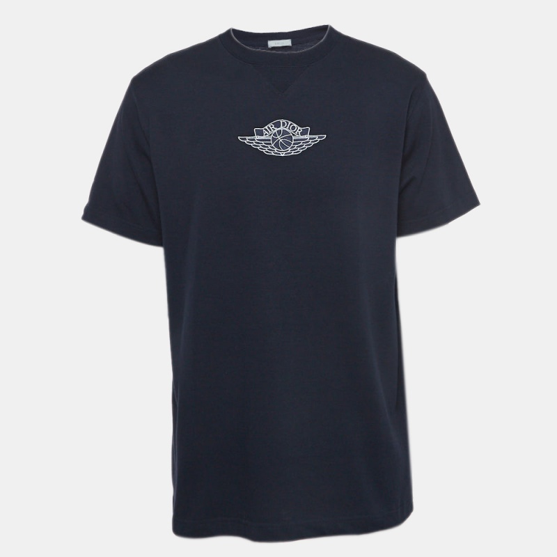 Pre-owned Dior Homme X Air Jordan Navy Blue Embroidered Cotton Half Sleeve T-shirt M