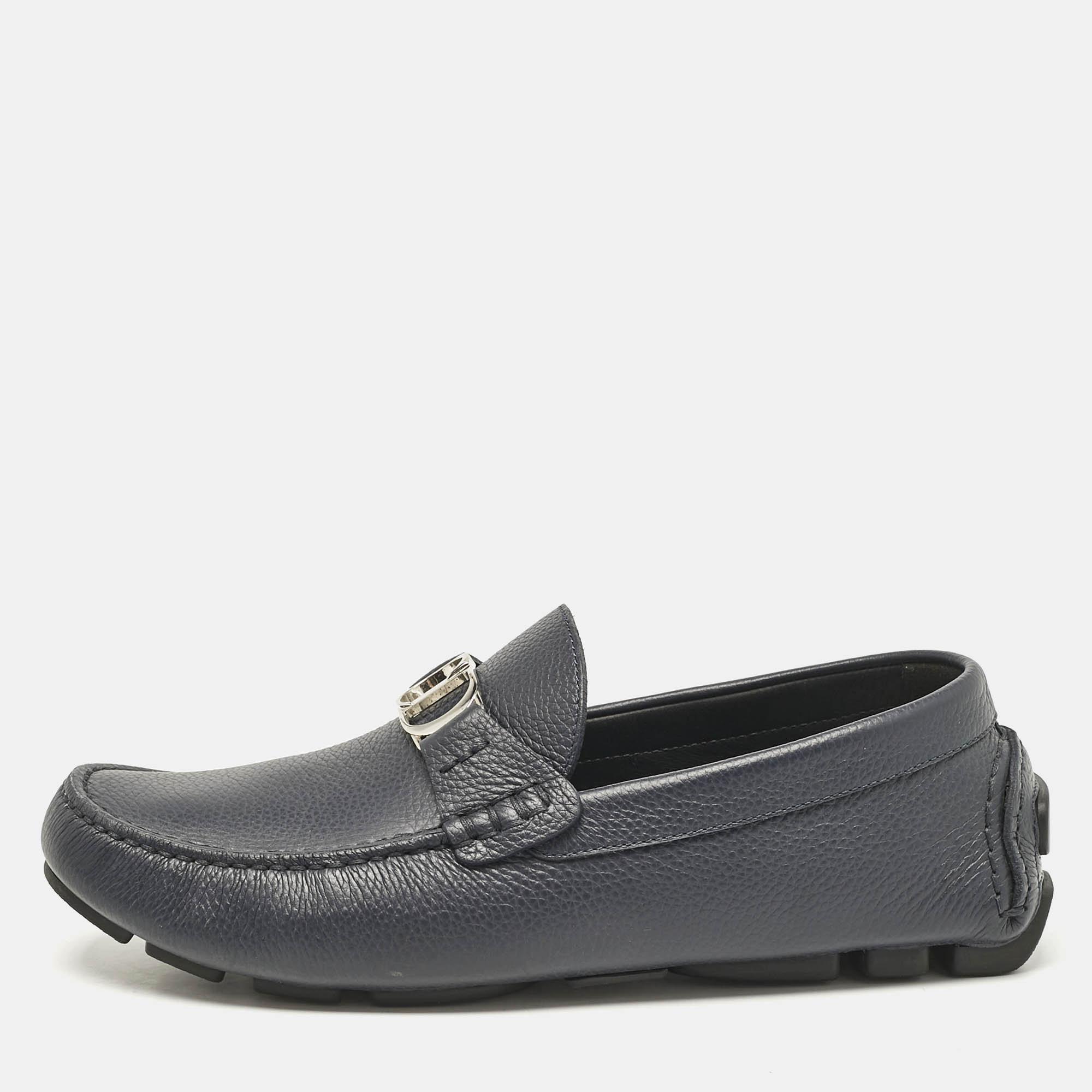 

Dior Navy Blue Leather Odéon Loafers Size