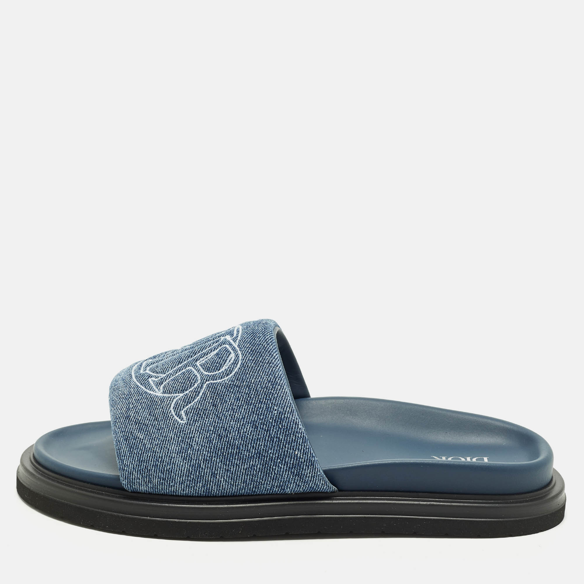 

Dior Aqua Size  Blue Quilted Denim Slide Sandals