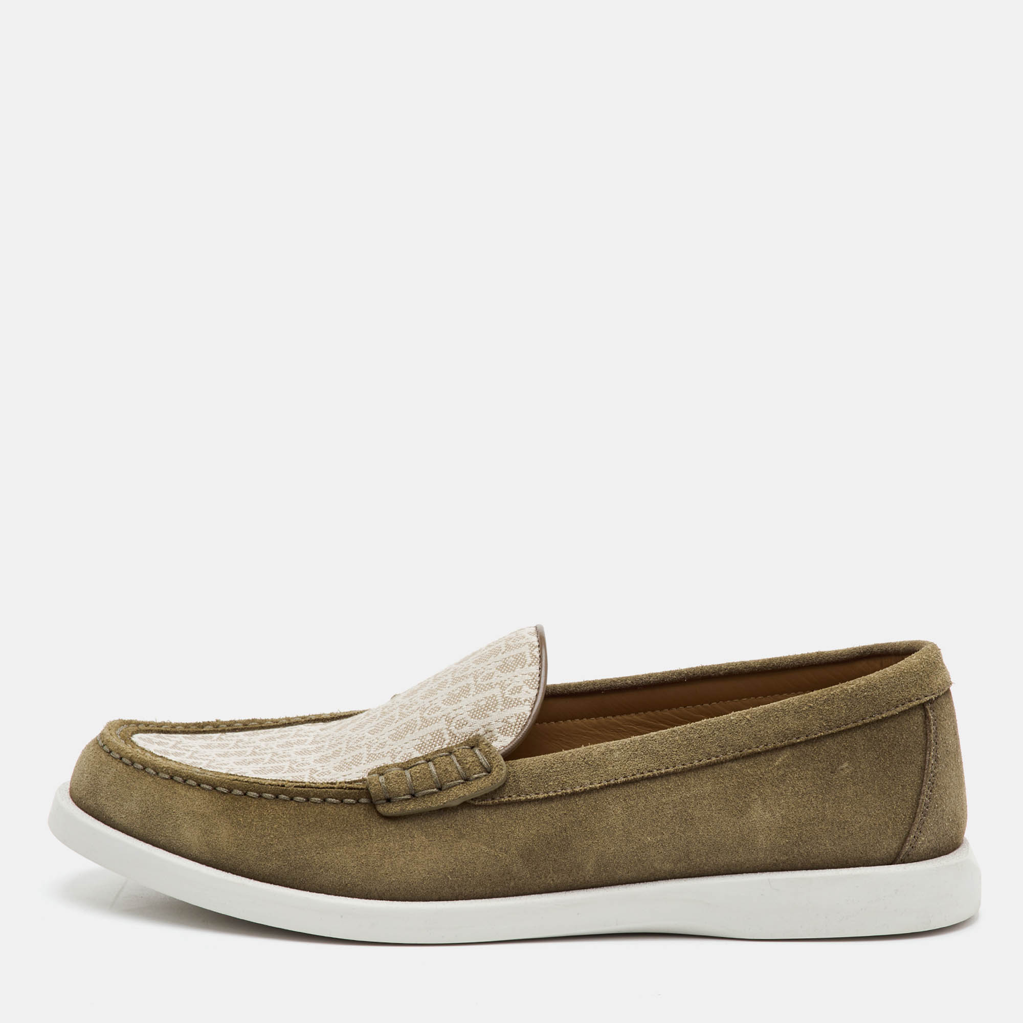 

Dior Granville Size  Brown/Off White Canvas and Suede Slip On Loafers