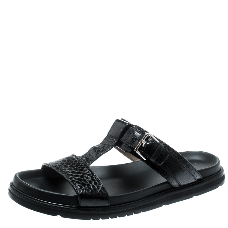 Dior Homme Black Snakeskin Flat Slides Size 43