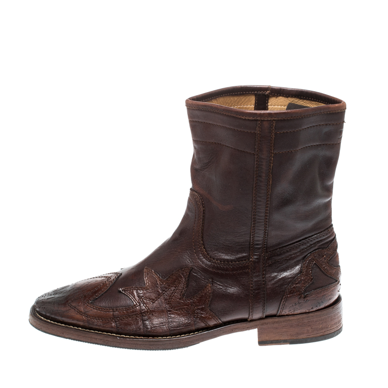 

D&G Brown Leather Cowboy Runaway Boots Size