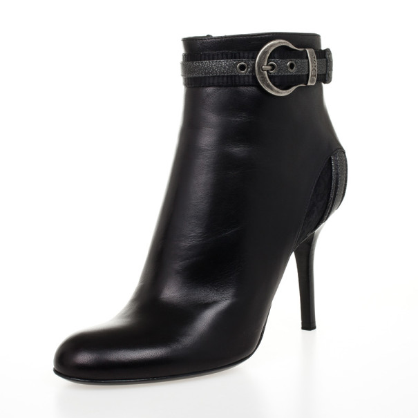Christian Dior Black Leather Buckle Ankle Boots Size 40