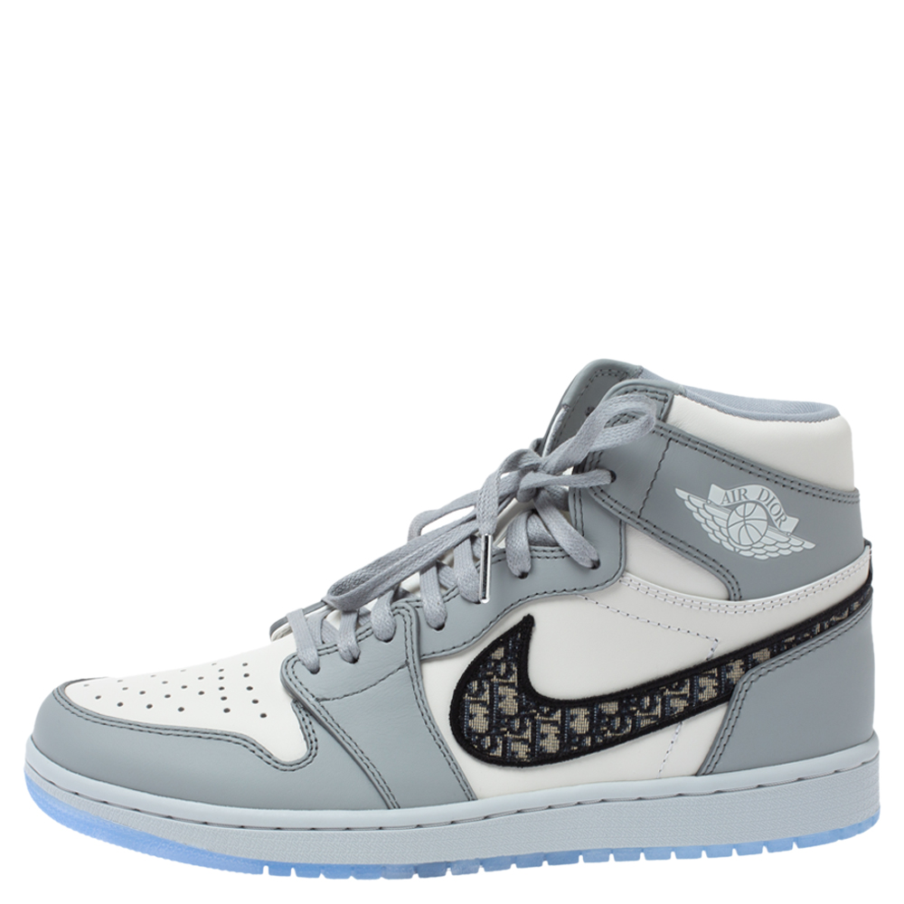 

Dior x Air Jordan 1 Grey Leather Air Dior OG High Sneakers Size