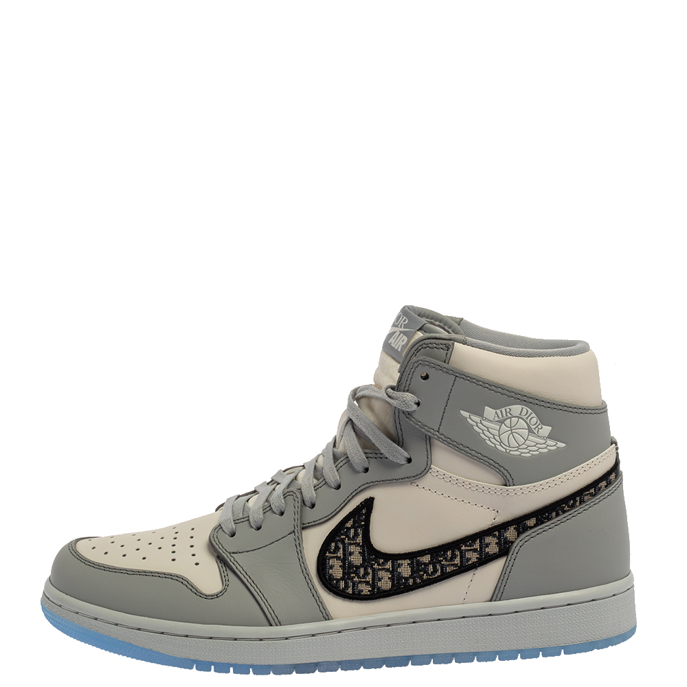 

Dior x Jordan Grey/White Leather Air Jordan 1 High Top Sneakers Size