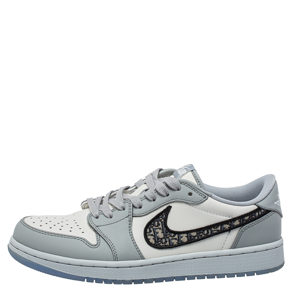 

Dior x Jordan Grey/White Leather Air Jordan 1 Low Top Sneakers Size