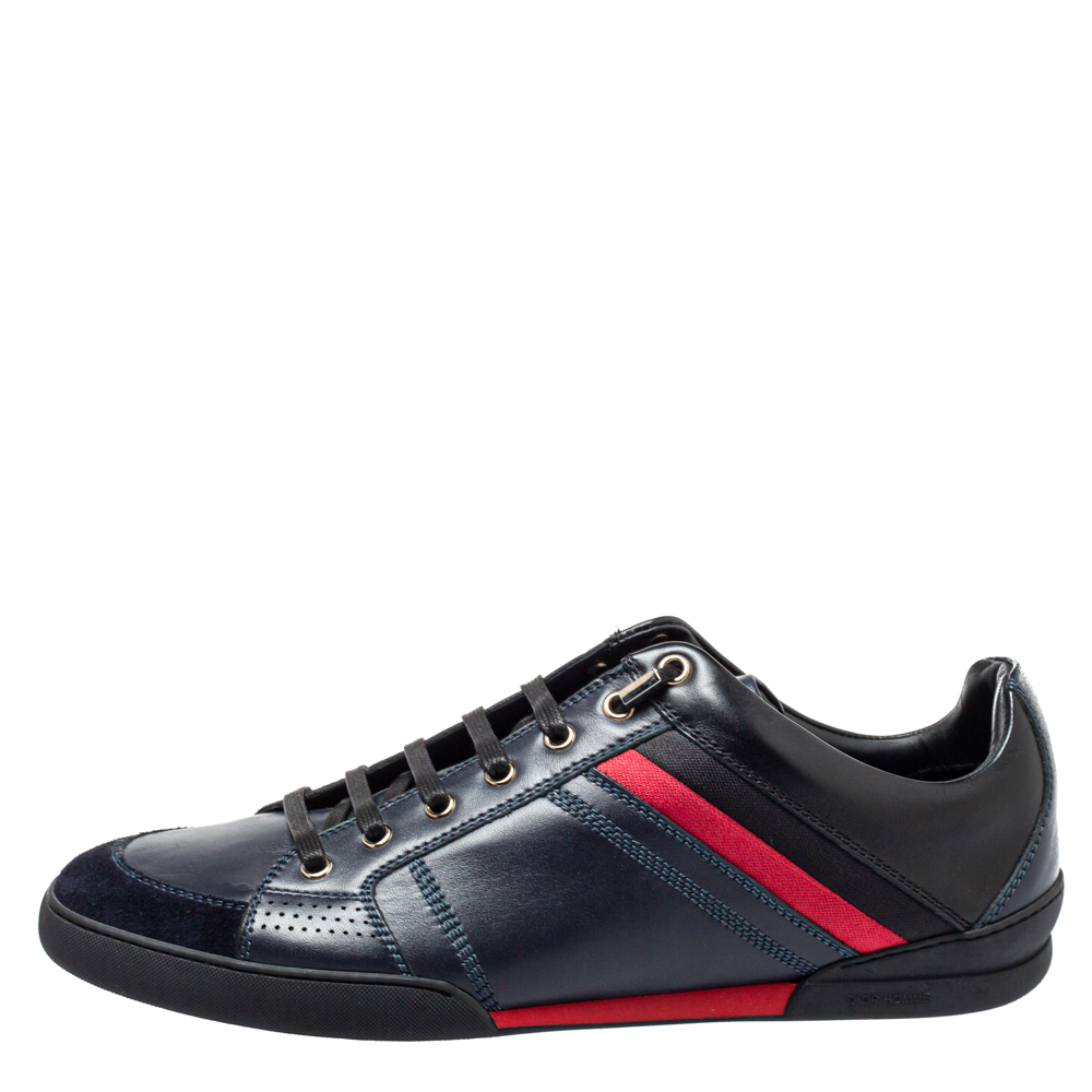 

Dior Homme Navy Blue Leather and Suede Lace Low Top Sneakers Size