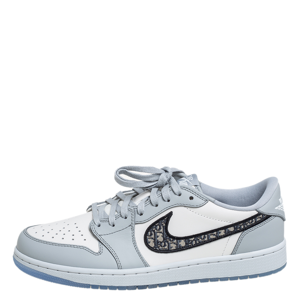 

Dior x Jordan Grey/White Leather Air Jordan 1 Low Top Sneakers Size