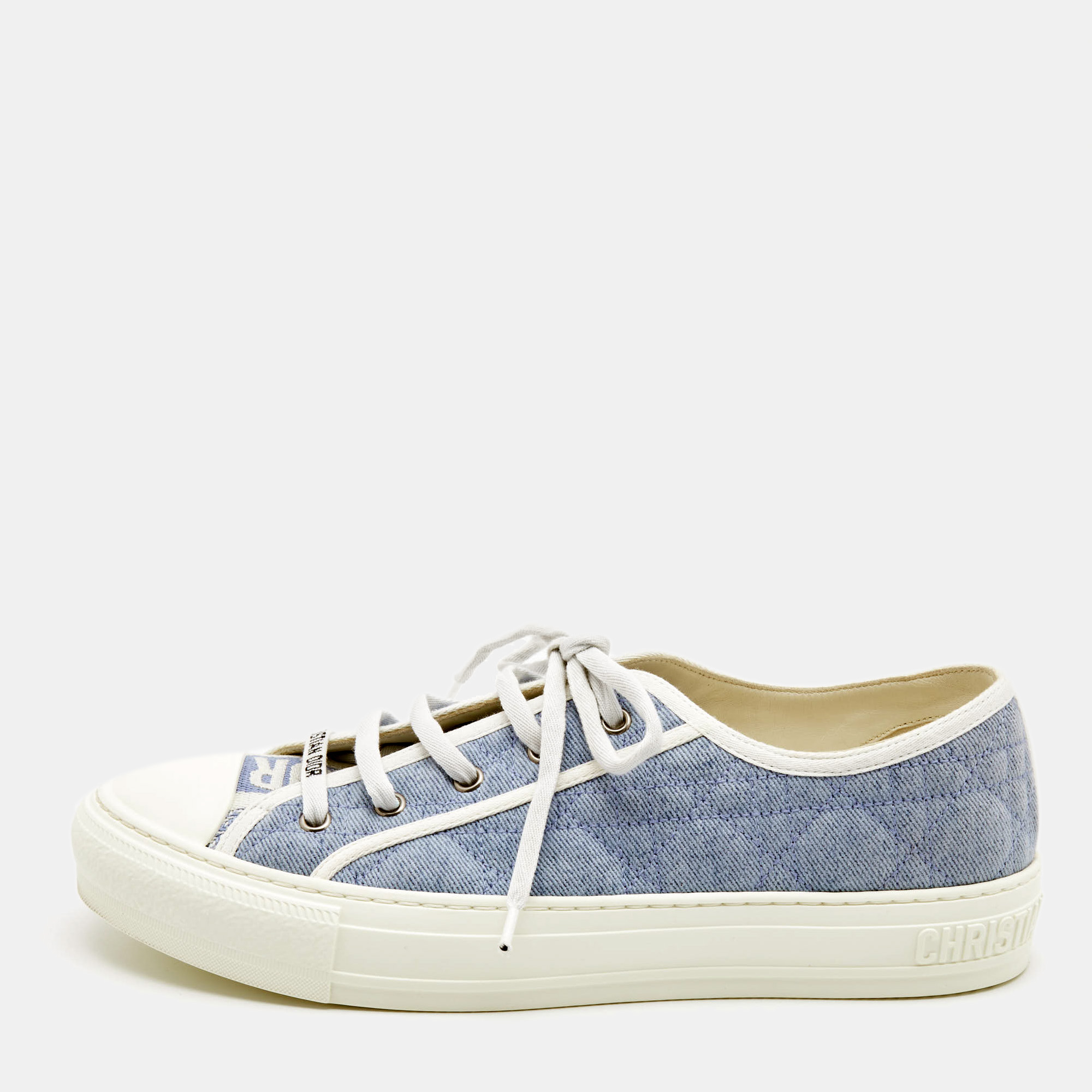 Pre Owned Dior Blue Cannage Quilted Canvas Walk'n'Dior Low Top Sneakers  Size 42