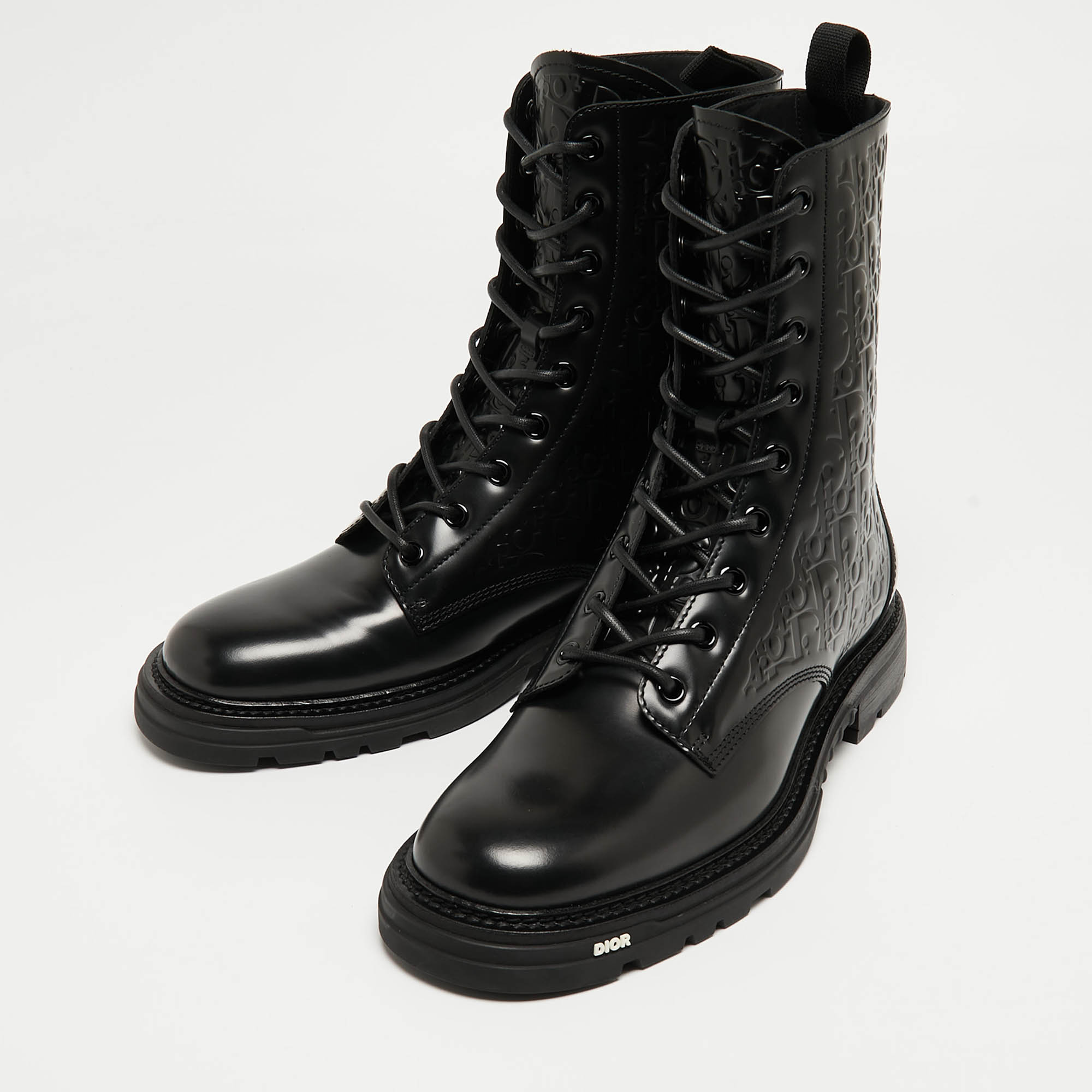 

Dior Black Oblique Embossed Leather Explorer II Combat Boots Size