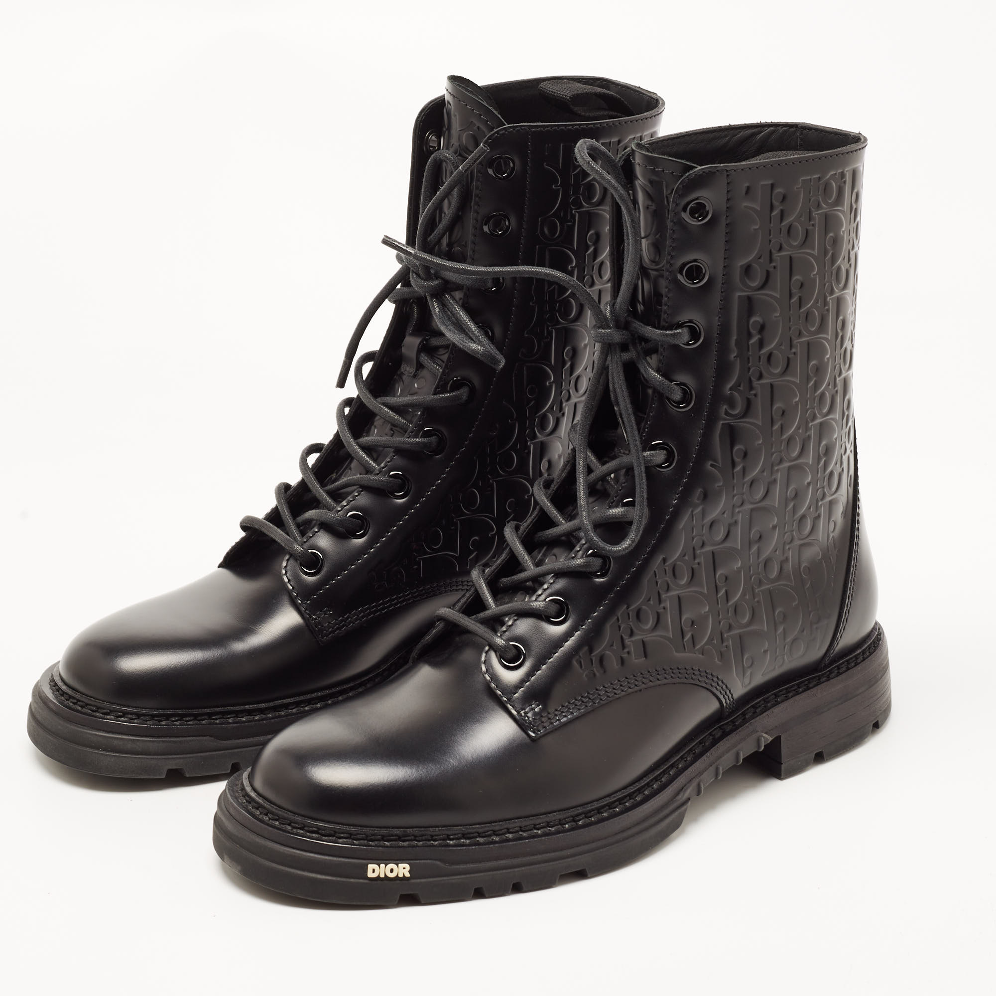 

Dior Black Oblique Embossed Leather Explorer II Combat Boots Size