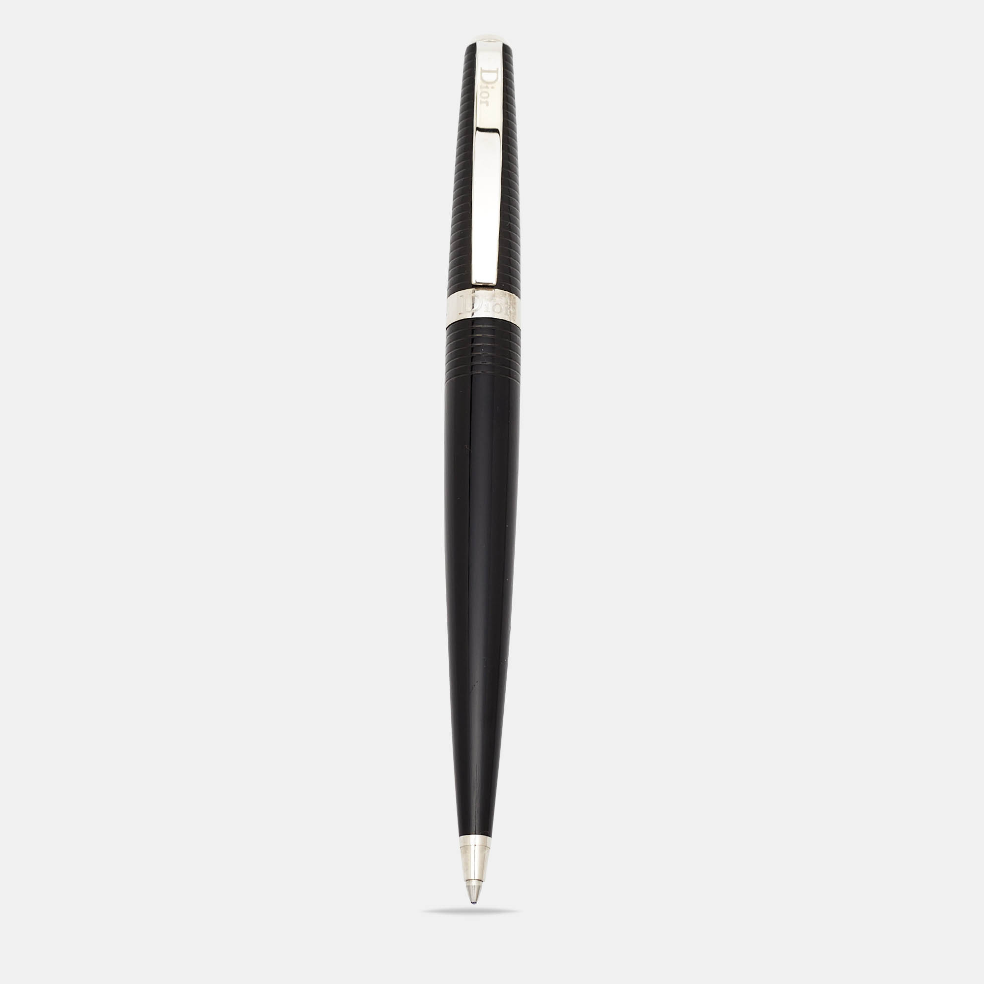 Pre-owned Dior Black Lacquer Silver Tone Ball Point Pen