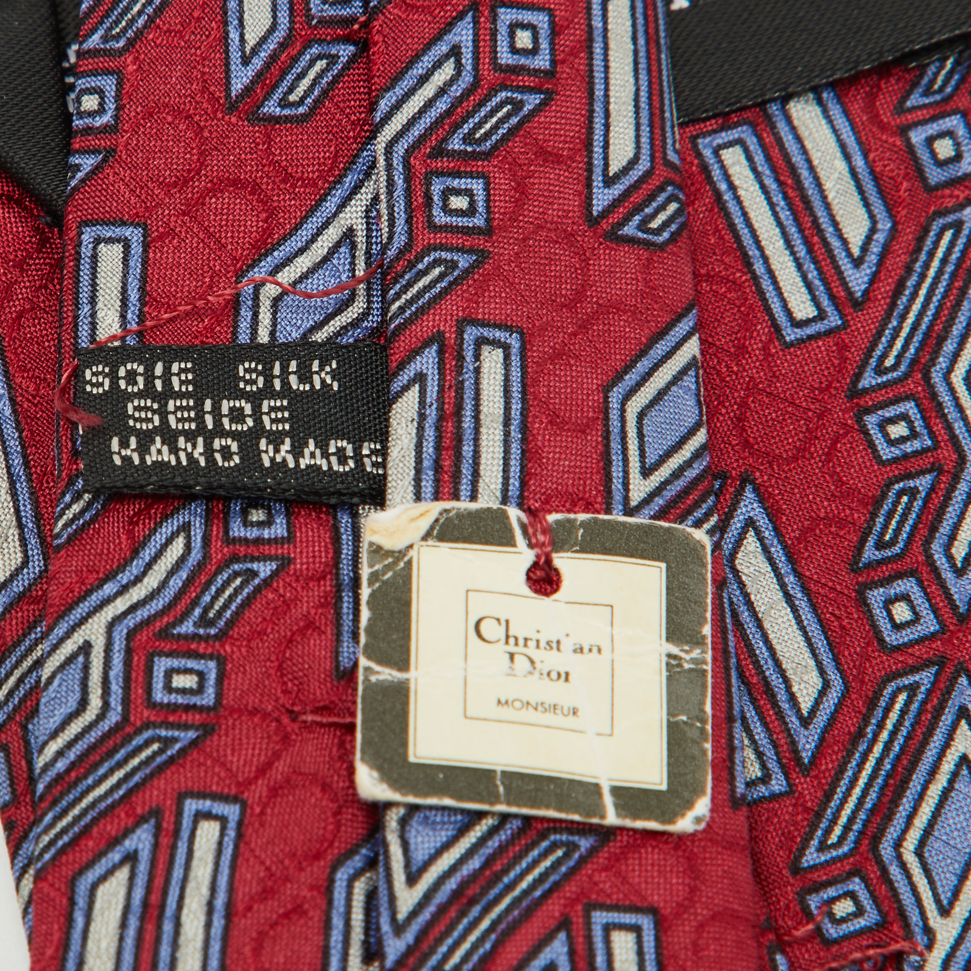 Christian Dior Vintage Red/Blue Patterned Silk Classic Tie 