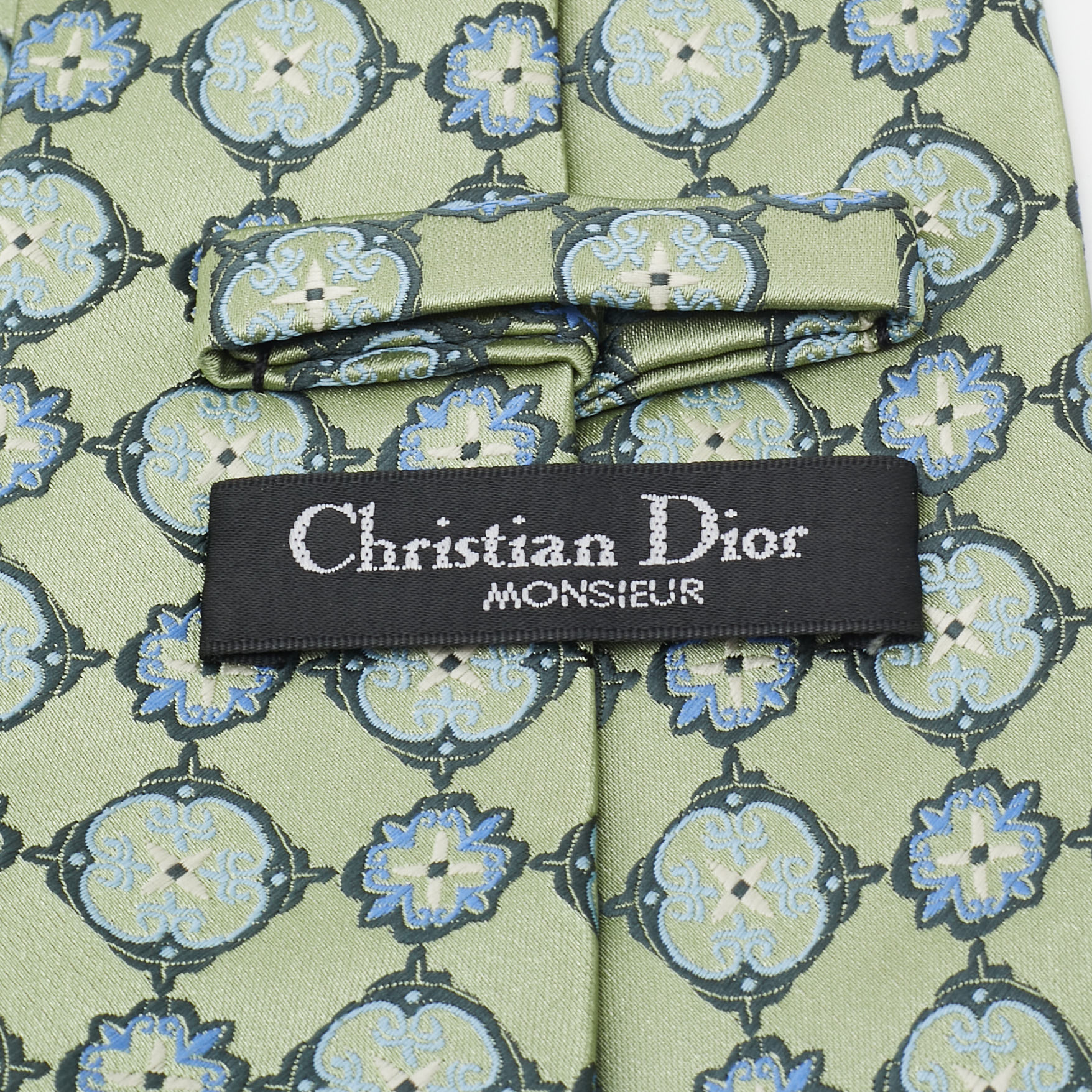 Dior Green Vintage Floral Jacquard Silk Traditional Tie 
