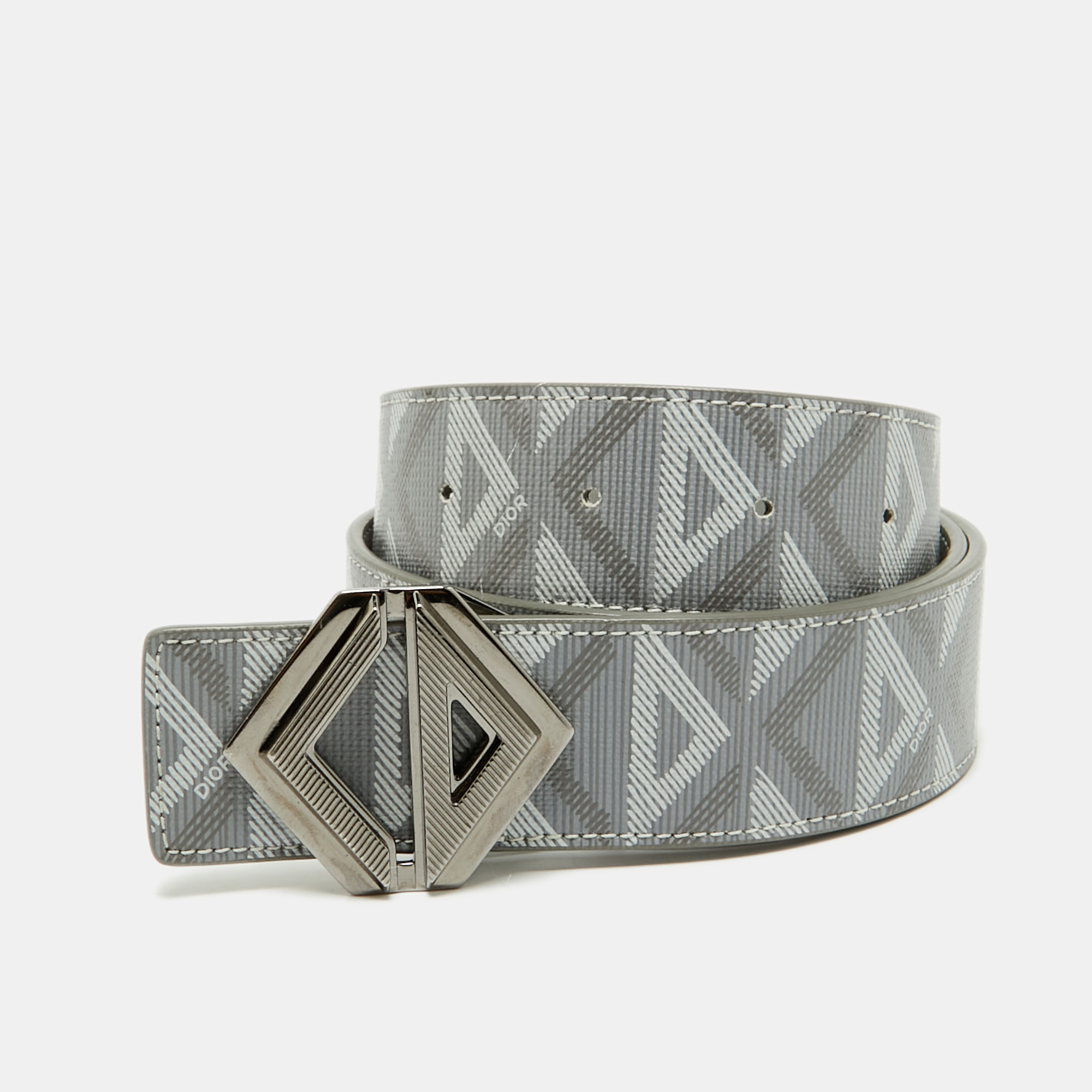 

Dior Grey Printed Coated Canvas Diamond Buckle Waist Belt