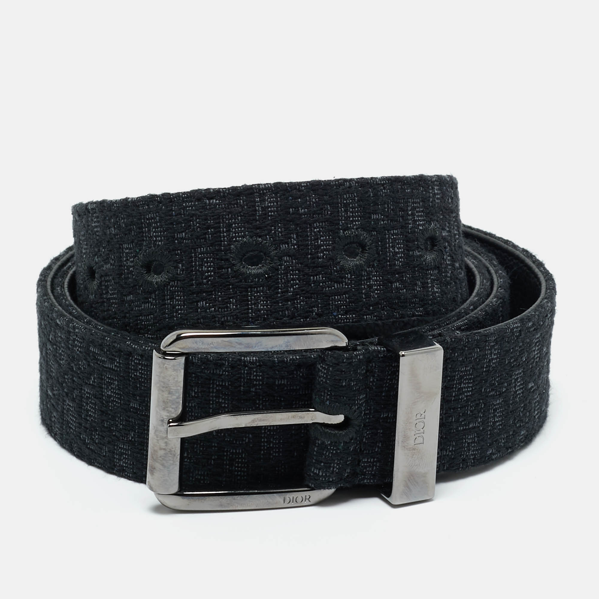 Dior Black Micro Oblique Jacquard Buckle Belt 110CM