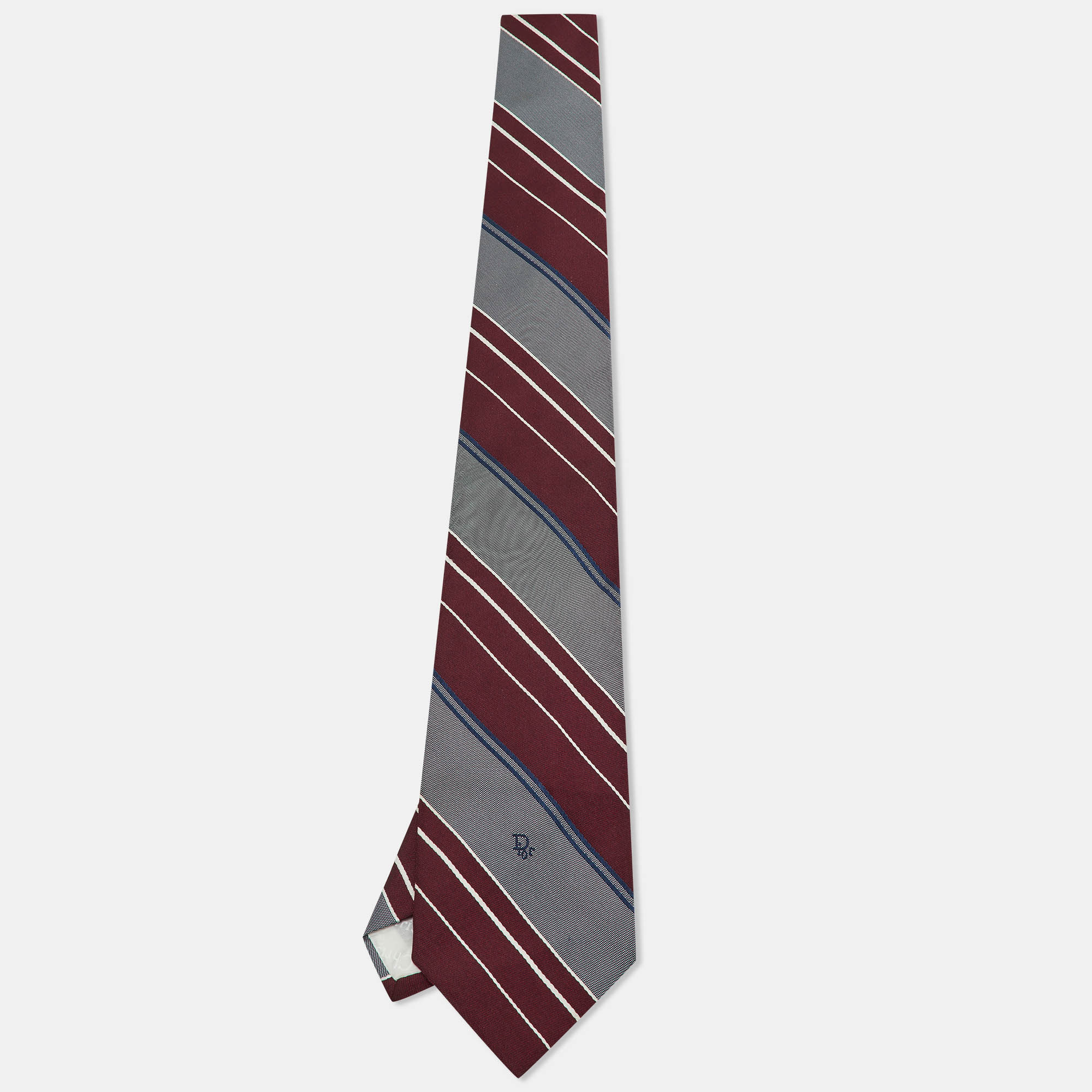 Pre-owned Dior Vintage Burgundy Diagonal Striped Classic Tie