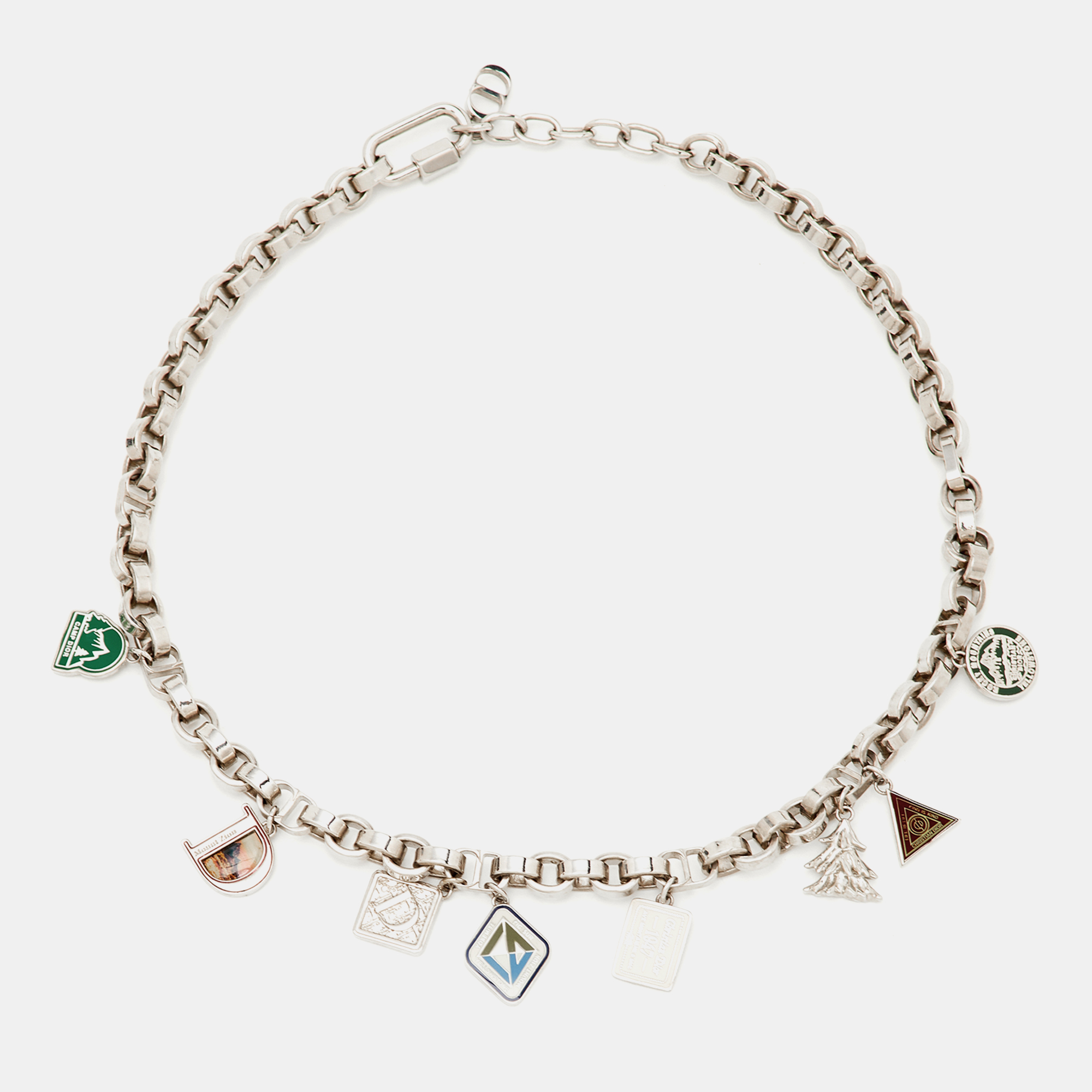 Dior Enamel Silver Tone Multi Charm Necklace