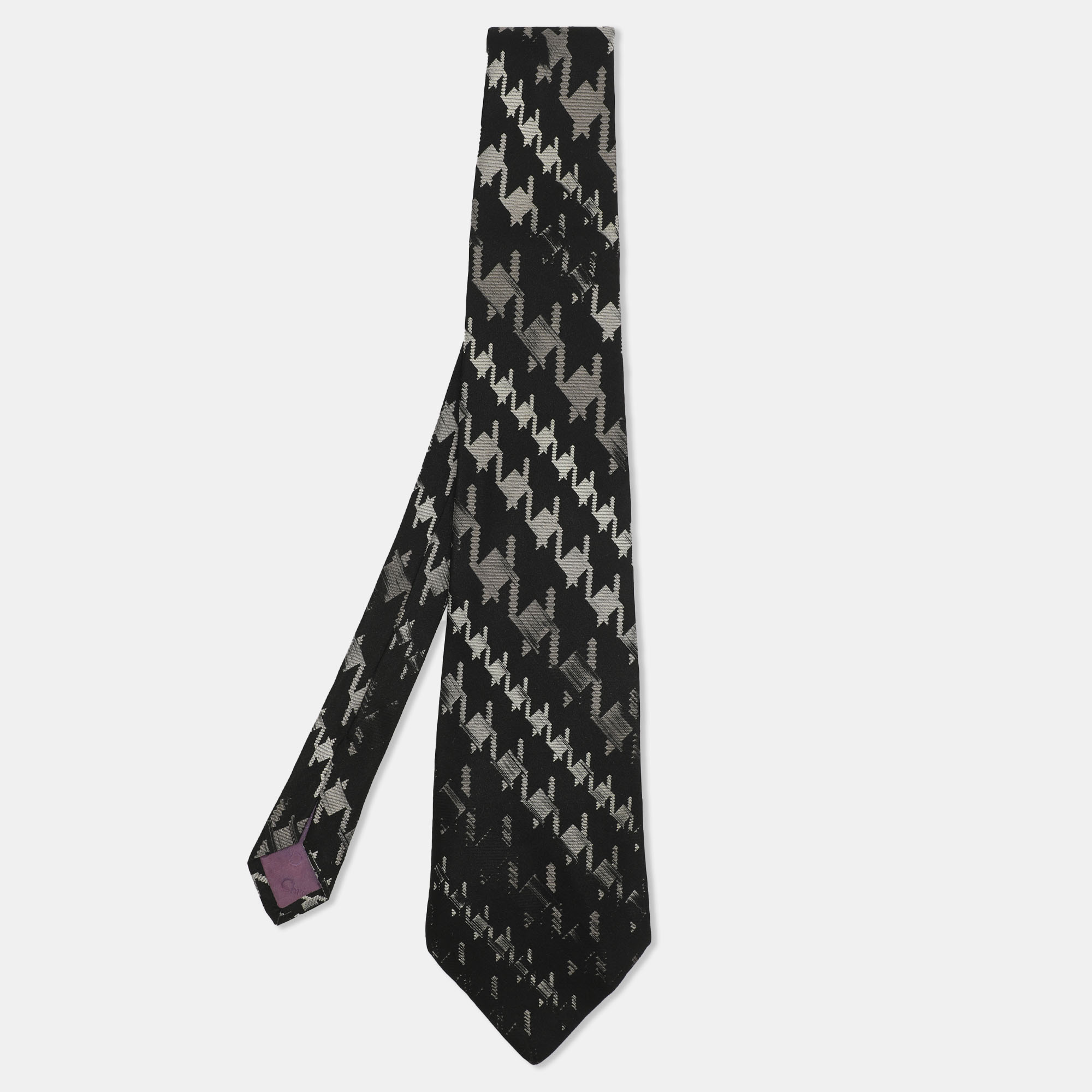 

Dior Black/Silver Silk Houndstooth Printed Tie