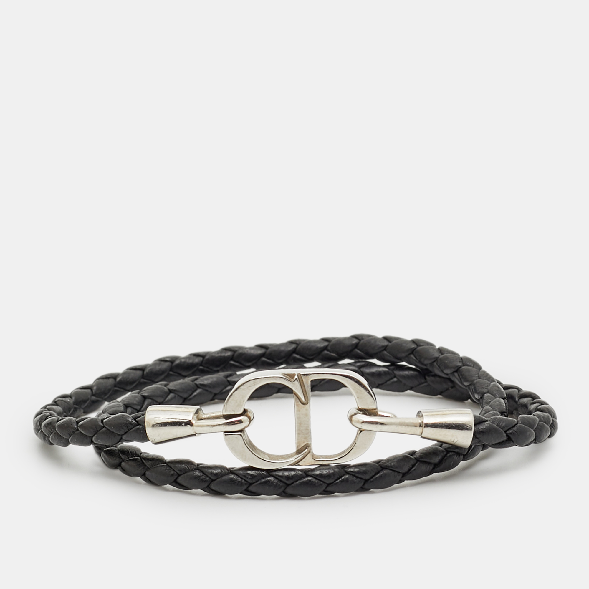 

Dior CD Icon Braided Leather Silver Tone Bracelet