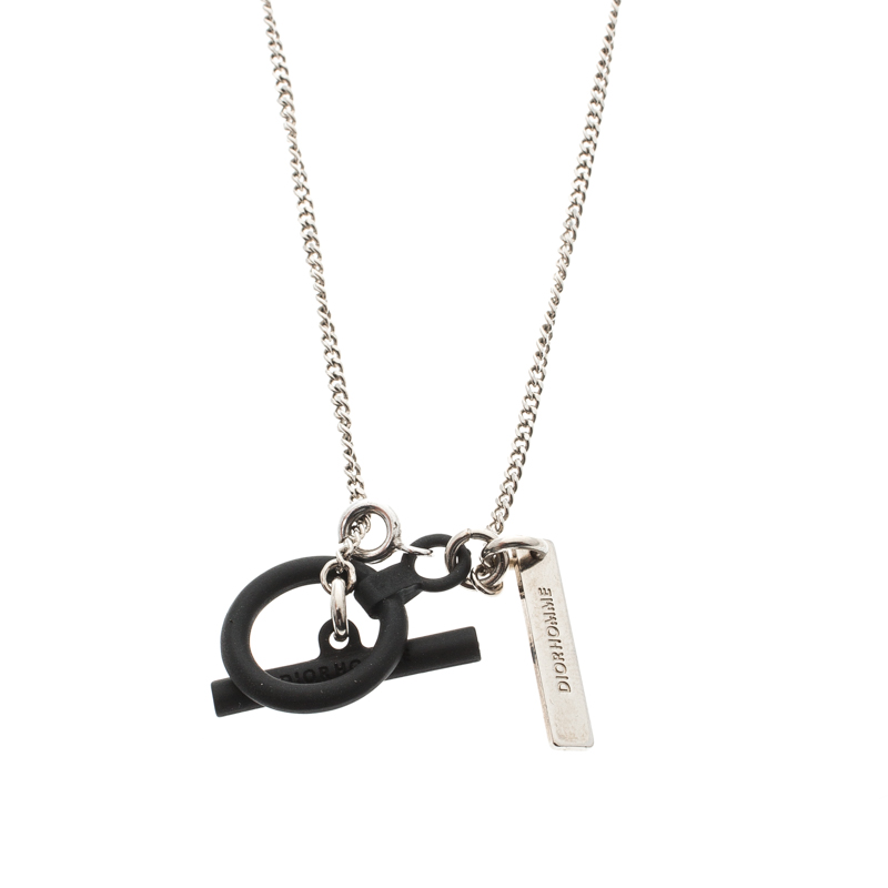 Pre Owned Dior Homme Silver Tone Black Toggle Chain