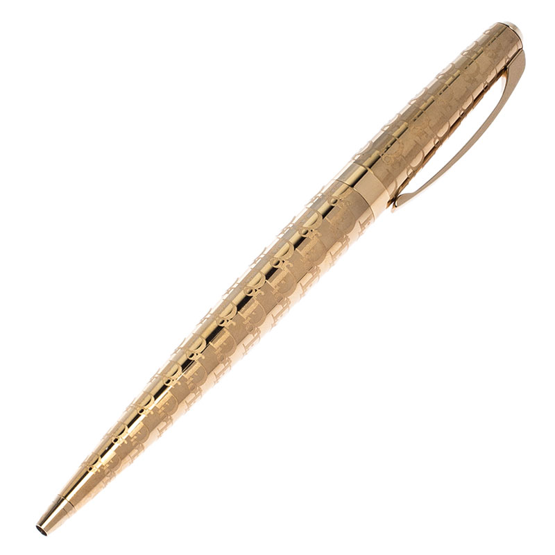 Pre Owned Dior Gold Tone Logo Embossed Stylos Ballpoint Pen