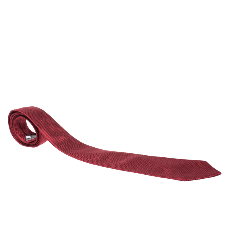 Dior Vintage Red Chequered Jacquard Silk Tie