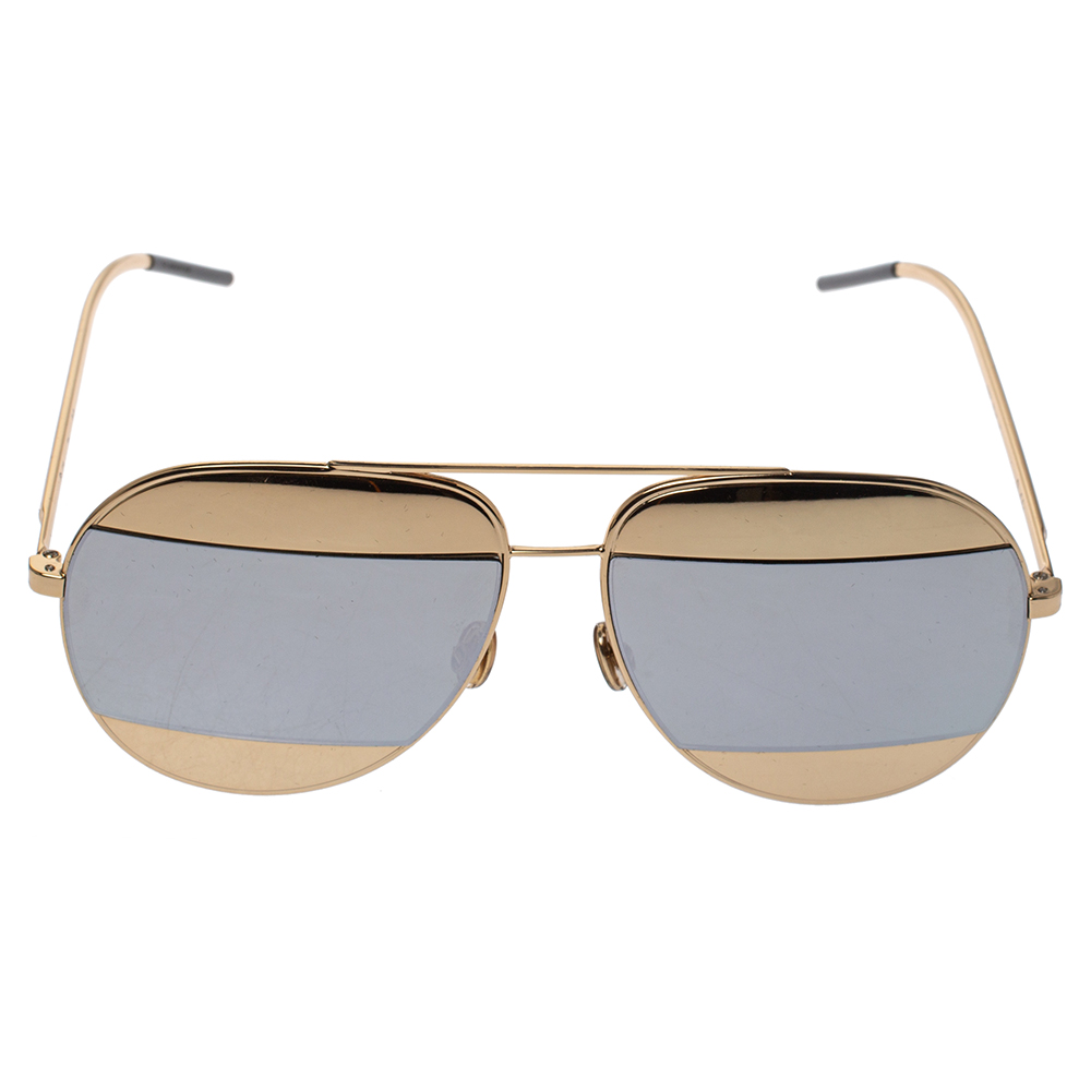 

Dior Gold Tone/Silver Mirrored DiorSplit1 Aviator Sunglasses