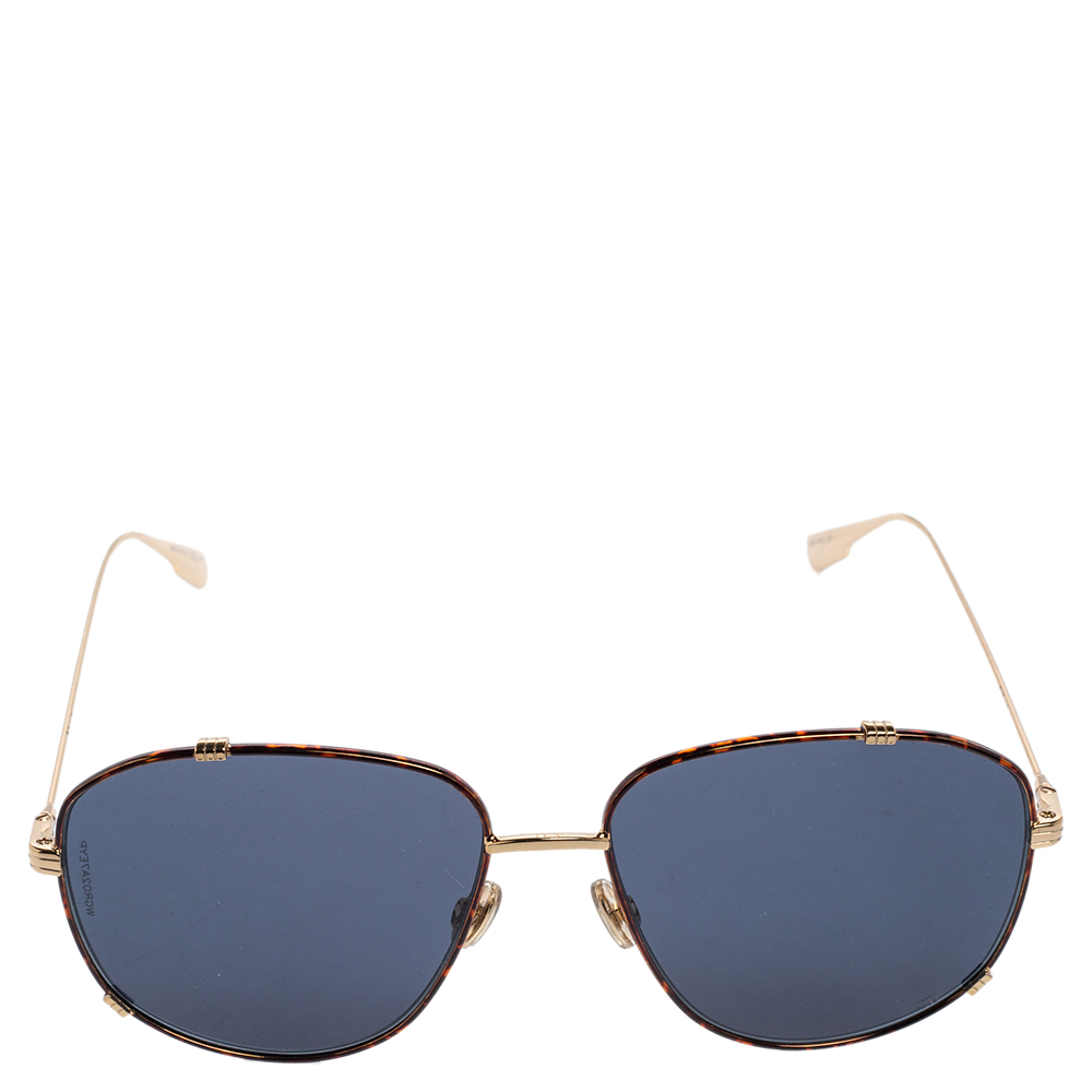 

Dior Gold Tone/Brown Havana Monsieur 3 Aviator Sunglasses, Blue