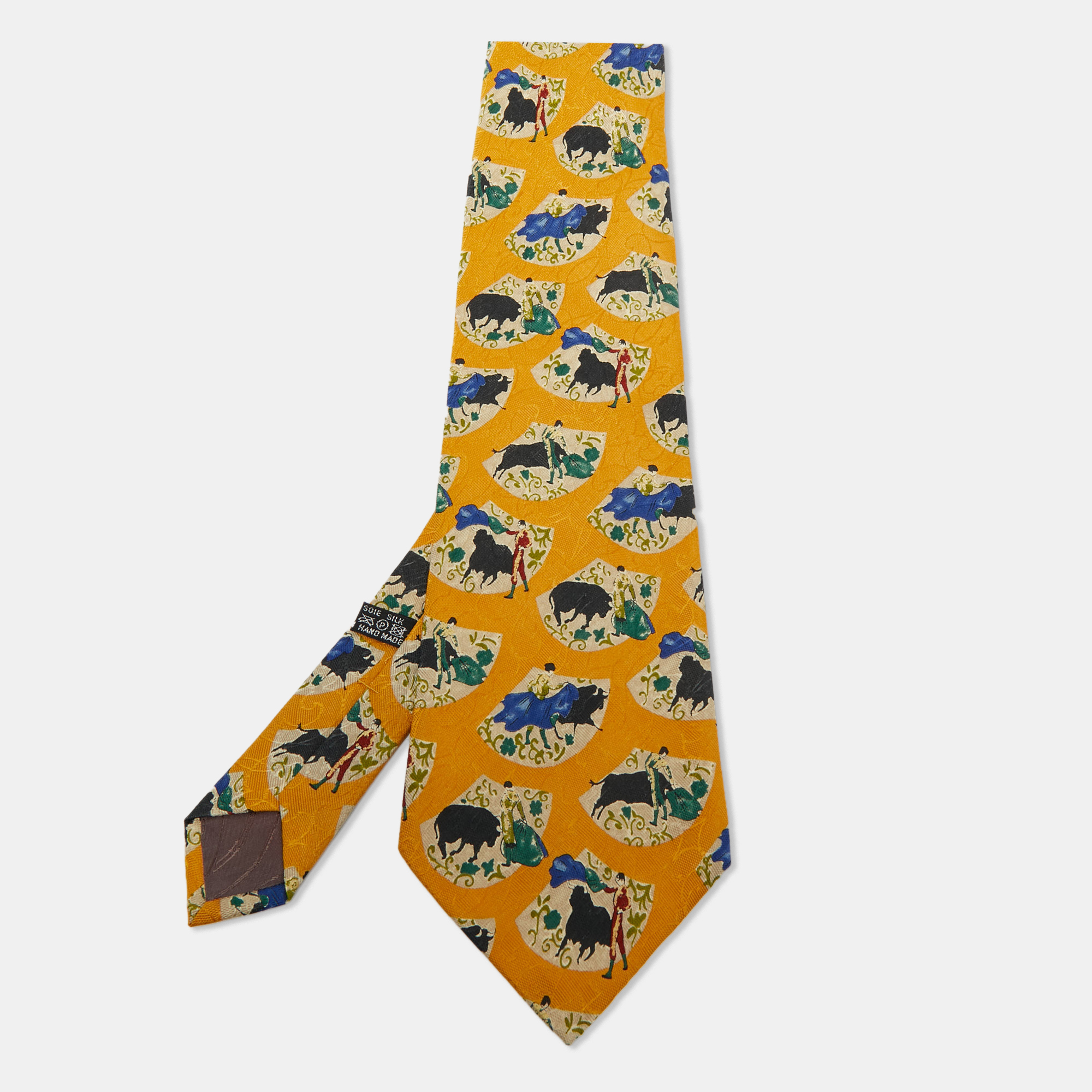 Pre-owned Dior Christian  Vintage Bull Print Silk Traditional Tie In Yellow