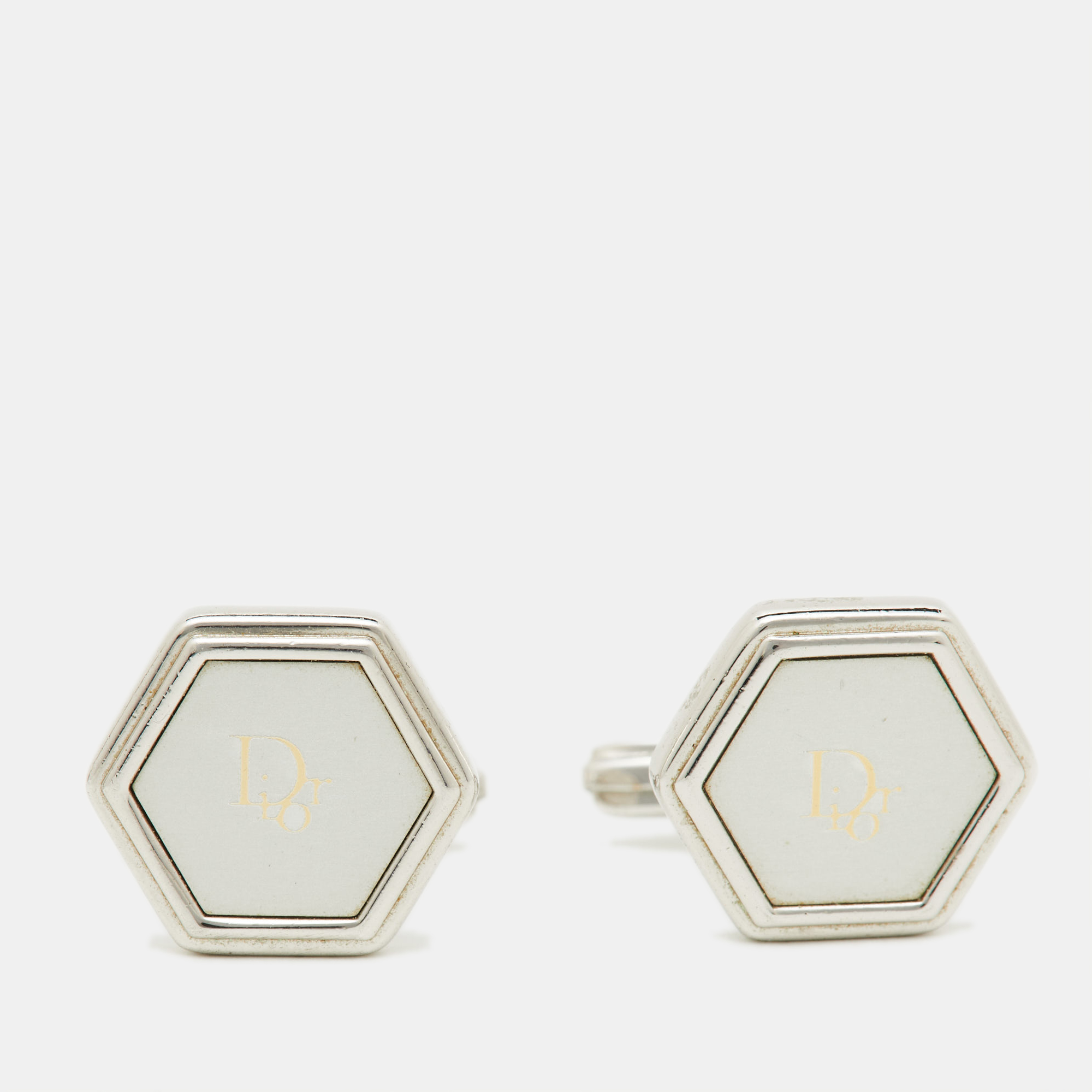 

Dior Vintage Logo Silver Tone Hexagonal Cufflinks