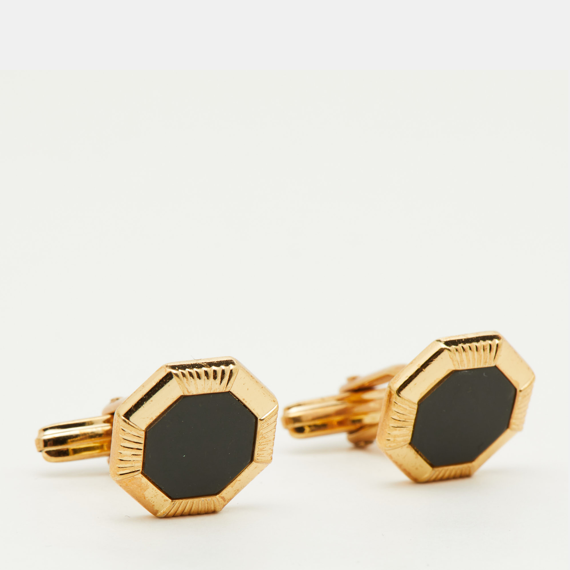 

Dior Vintage Octagonal Black Inlay Gold Tone Cufflinks