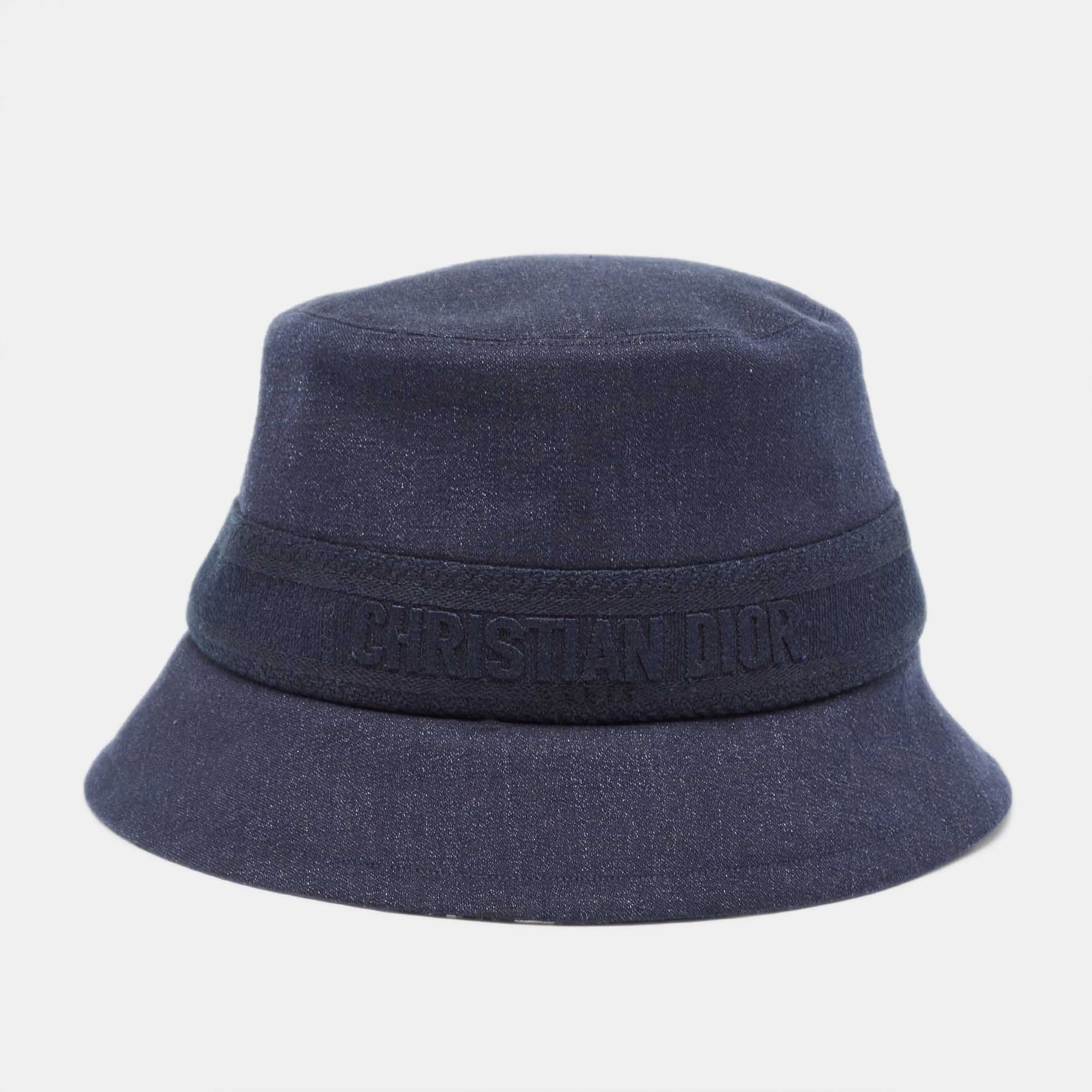 

Dior Navy Blue Denim Oblique Bucket Hat Size
