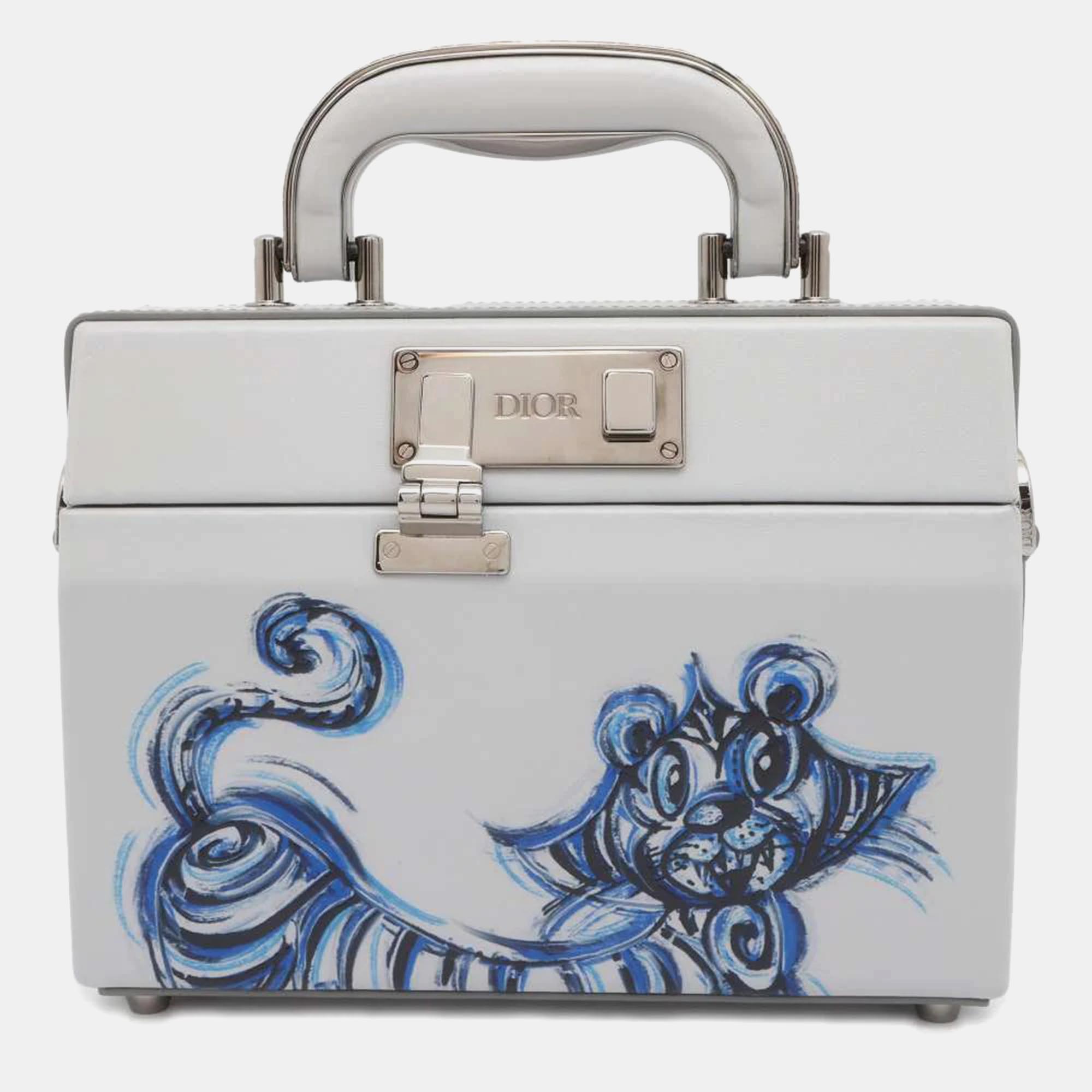 

Dior Printed Leather Kenny Scharf Year of the Tiger Top Handle Clasp Lock Bag, Blue