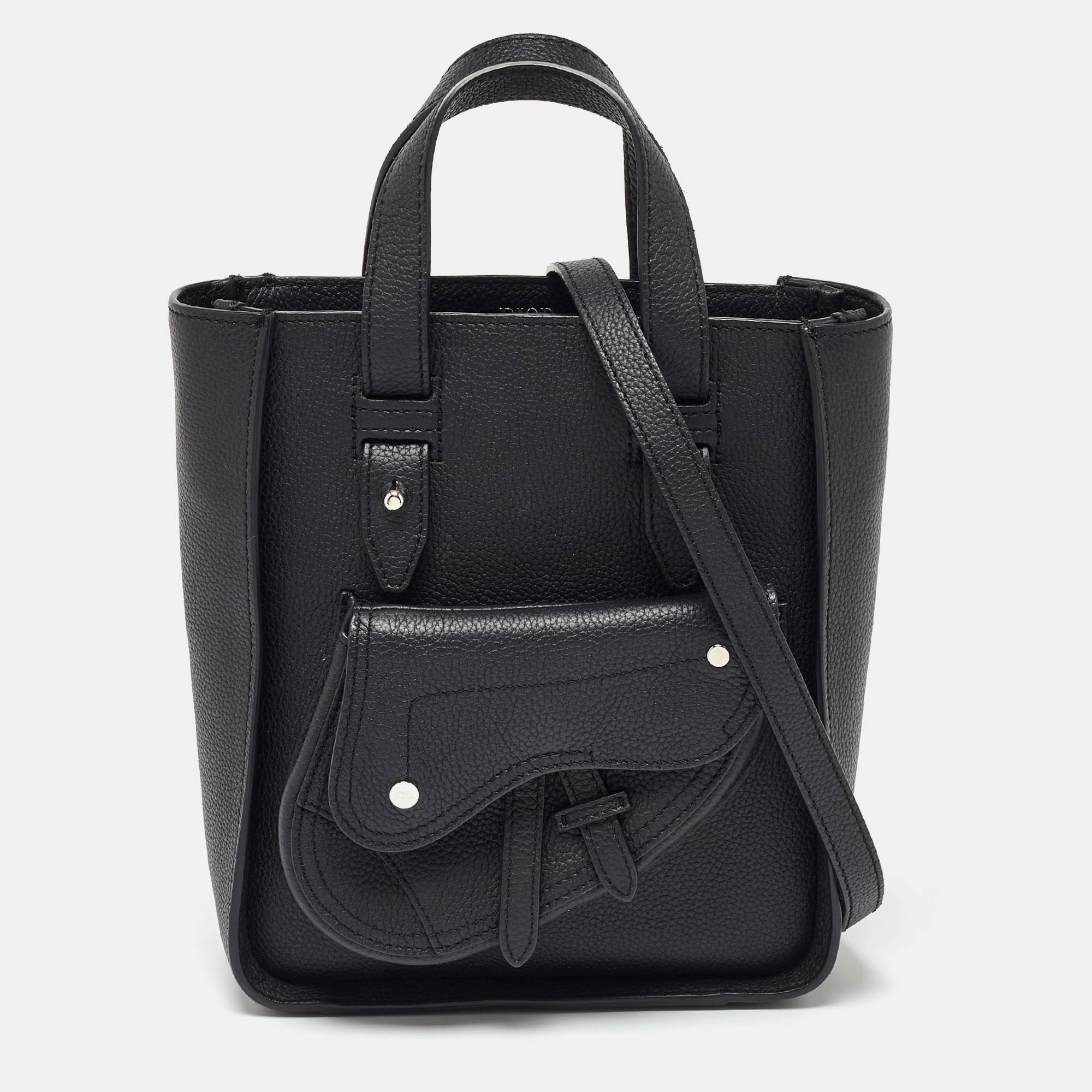 Pre-owned Dior Black Leather Saddle Tote