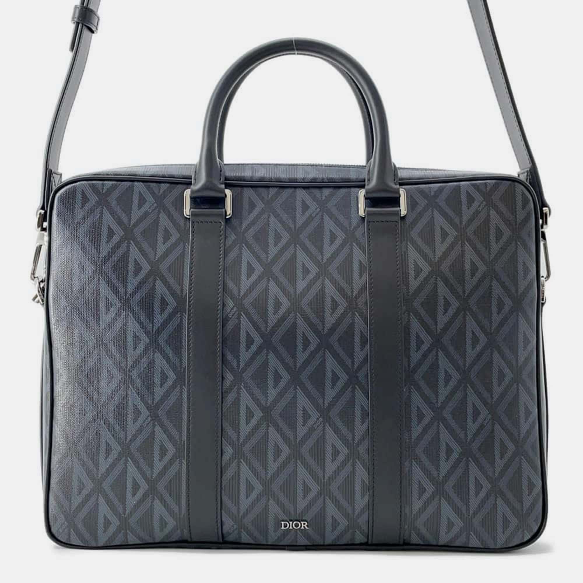 

Dior Black/Gray PVC Coated Canvas Calf Leather CD Diamond Zip Briefcase