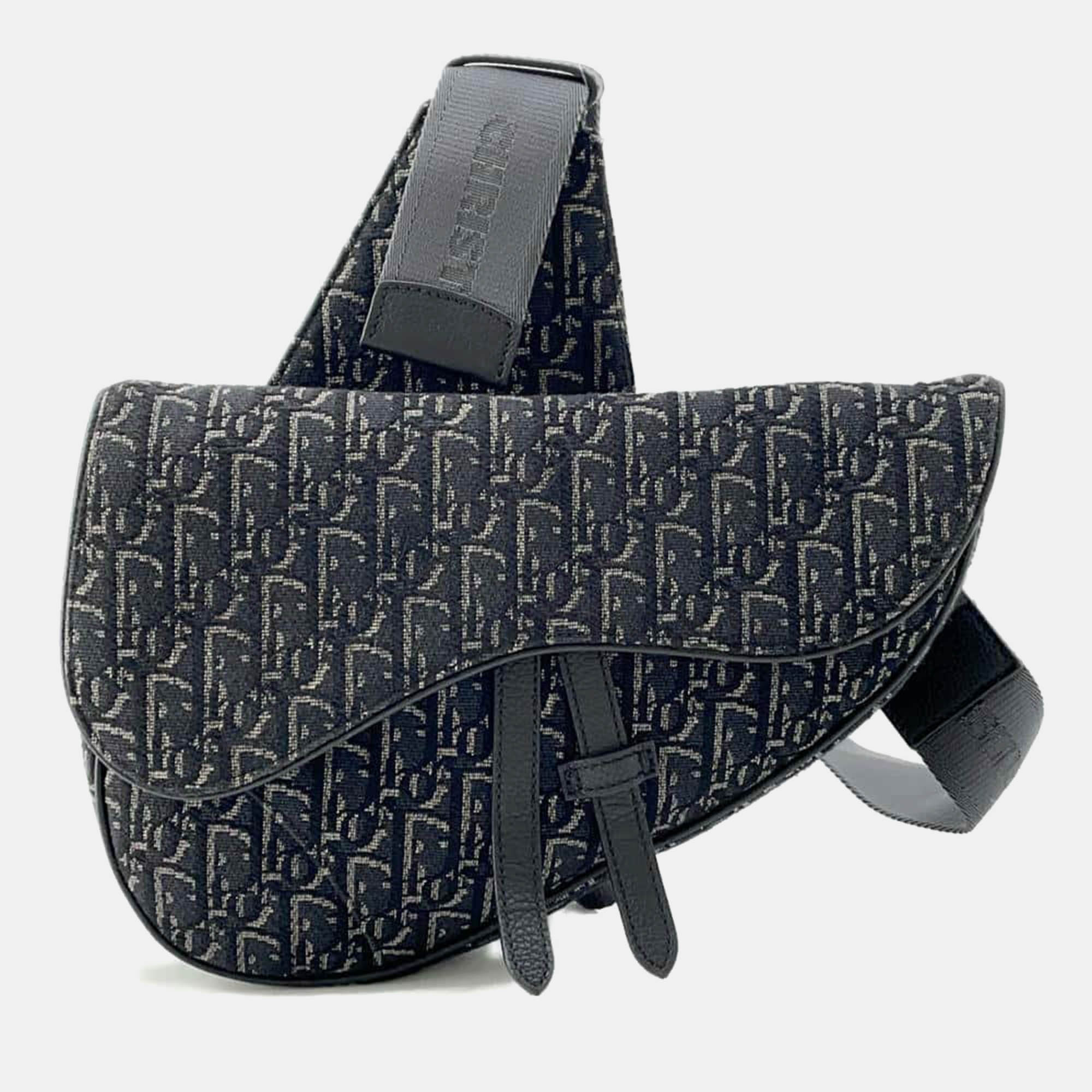 

Dior Black Canvas Leather Oblique Saddle bag