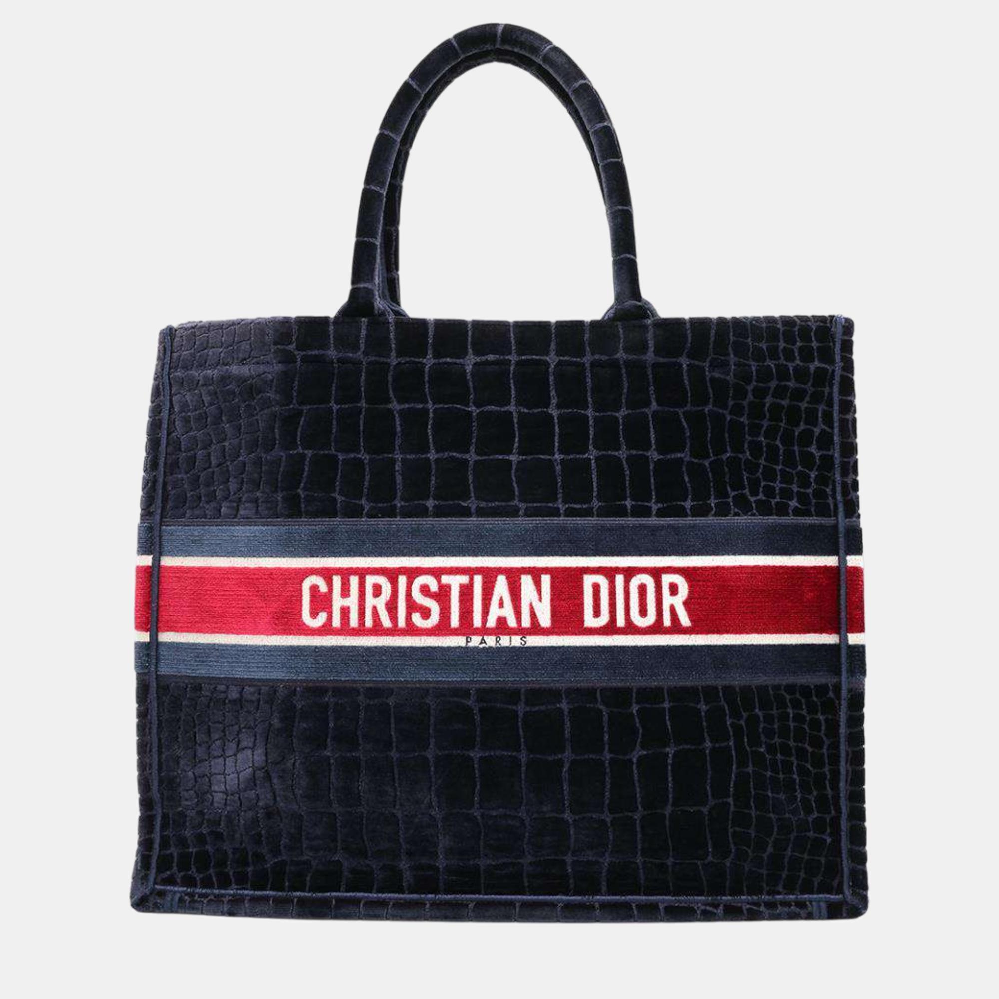 

Dior Navy/Red Velvet Book Tote bag Size Large, Navy blue