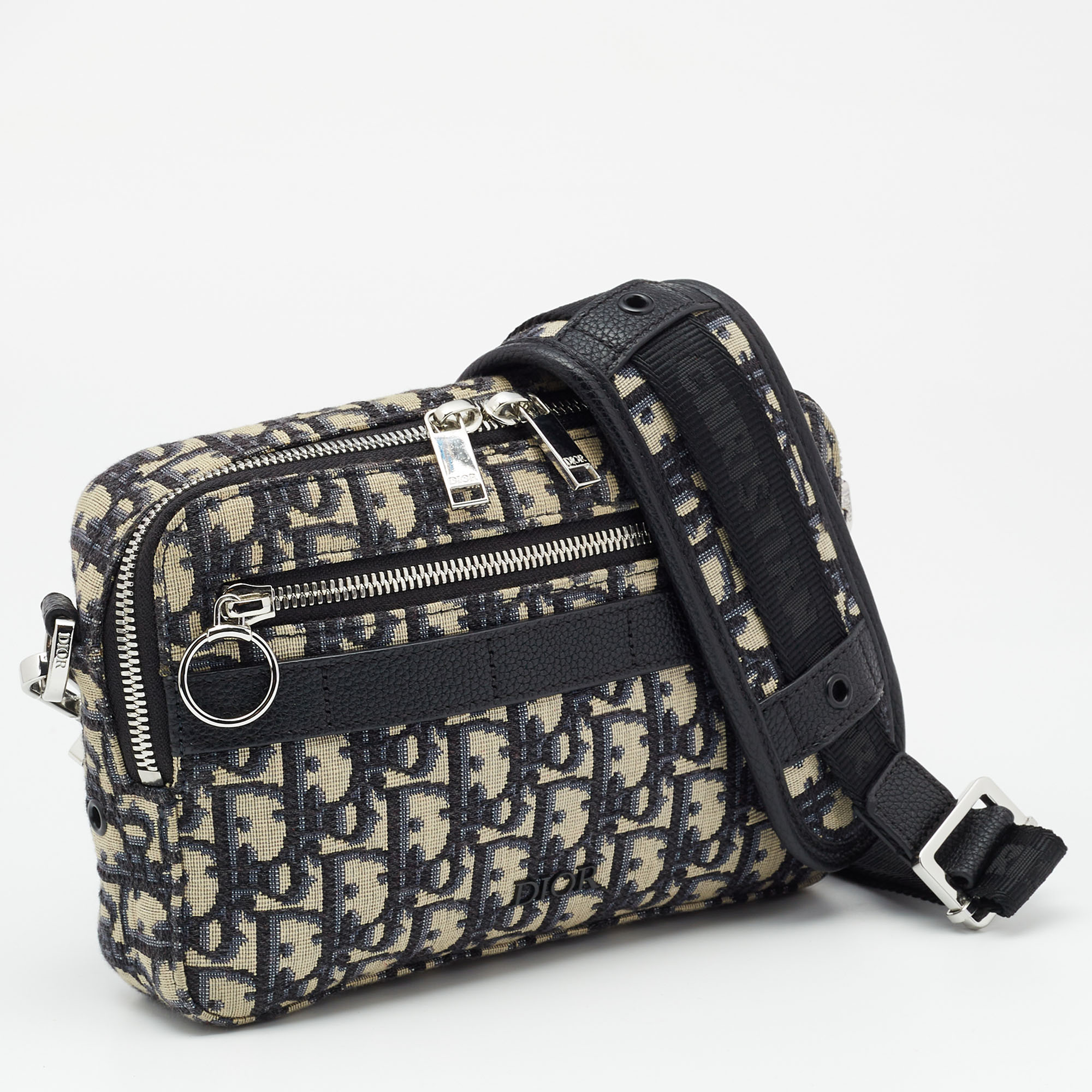 Dior Navy Blue Oblique Canvas and Leather Crossbody Bag 3